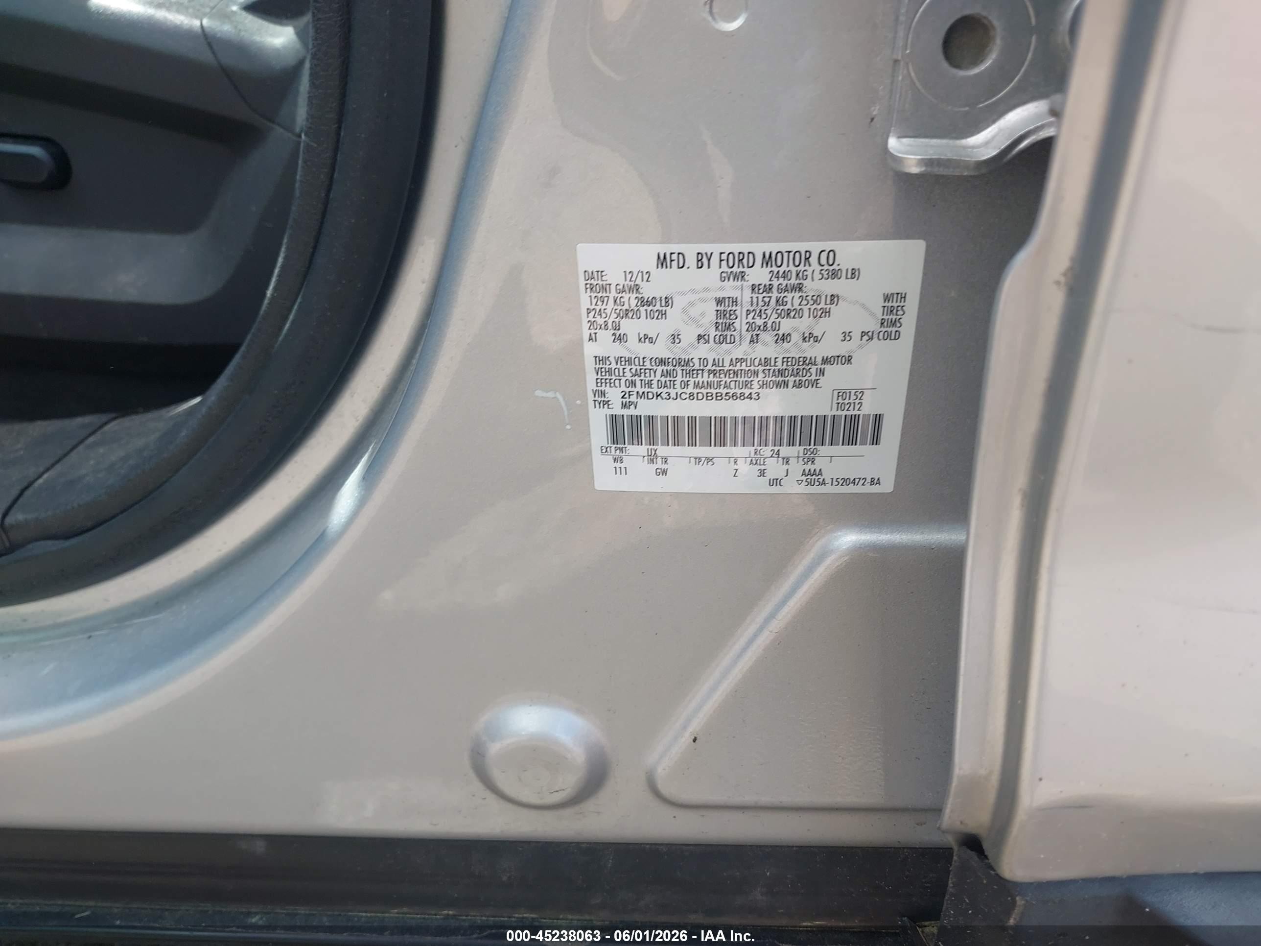 2013 Ford Edge Sel Silver vin: 2FMDK3JC8DBB56843
