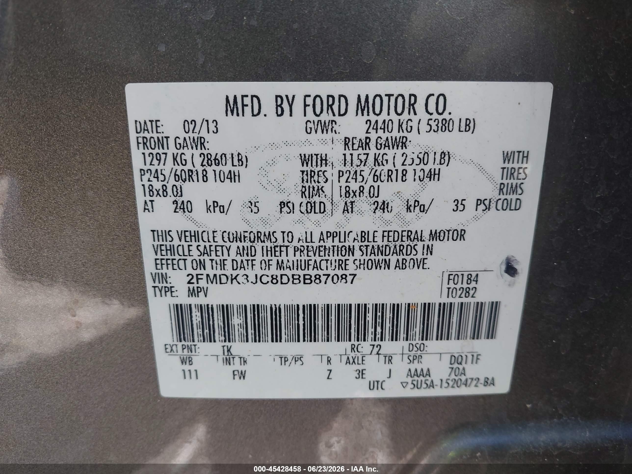 2013 Ford Edge Sel Gray vin: 2FMDK3JC8DBB87087