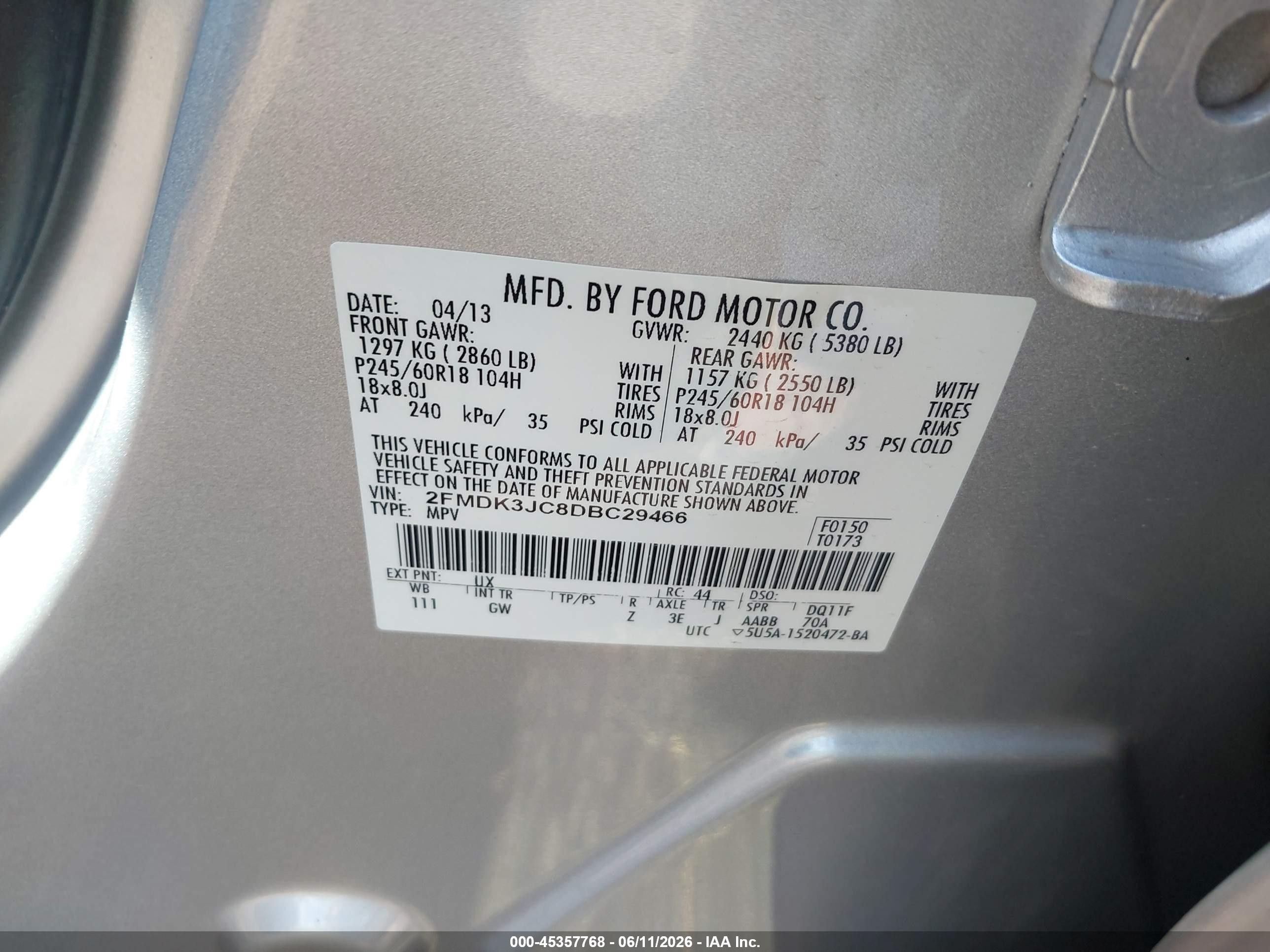 2013 Ford Edge Sel Silver vin: 2FMDK3JC8DBC29466