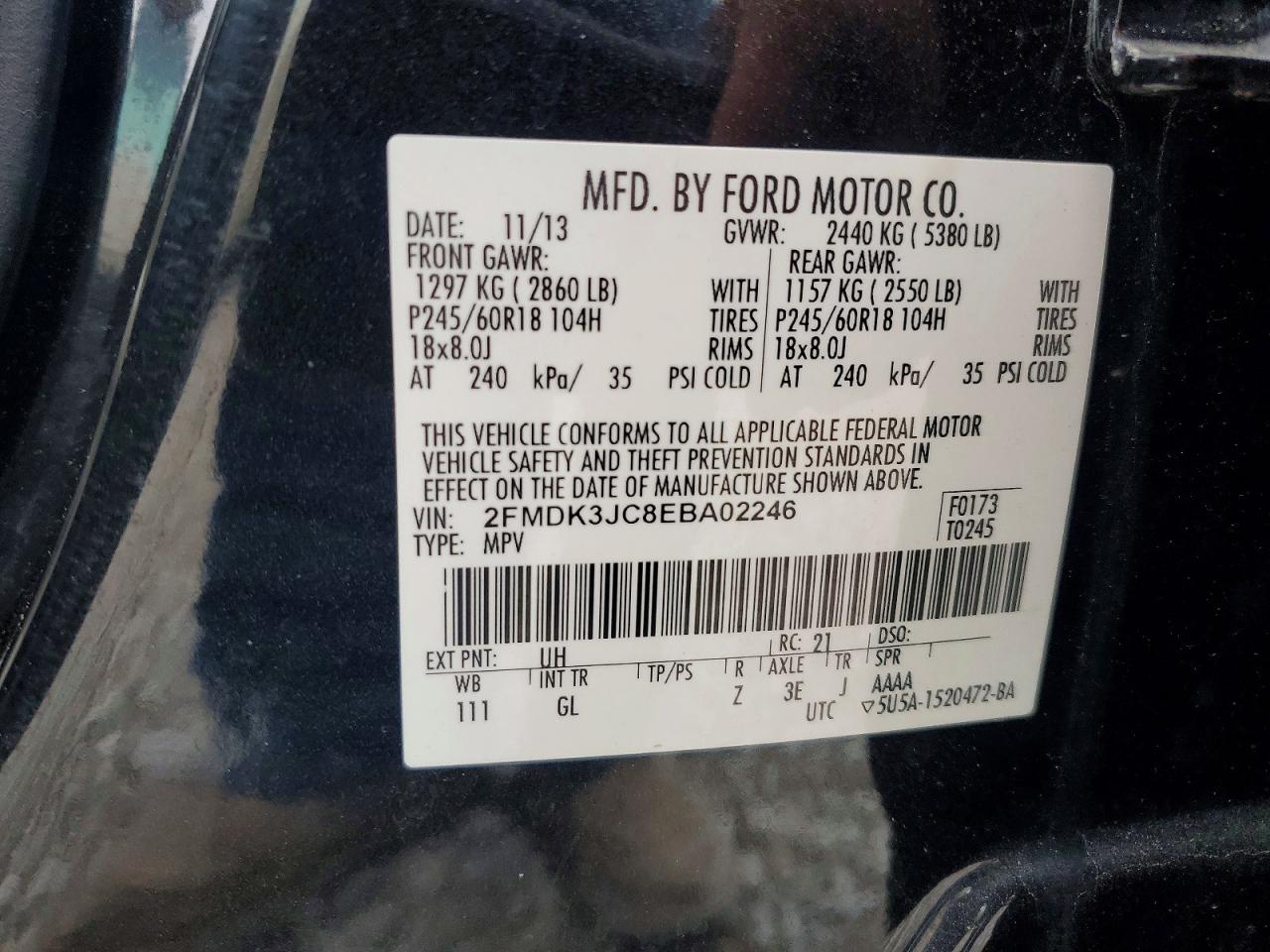 2014 Ford Edge Sel Black vin: 2FMDK3JC8EBA02246