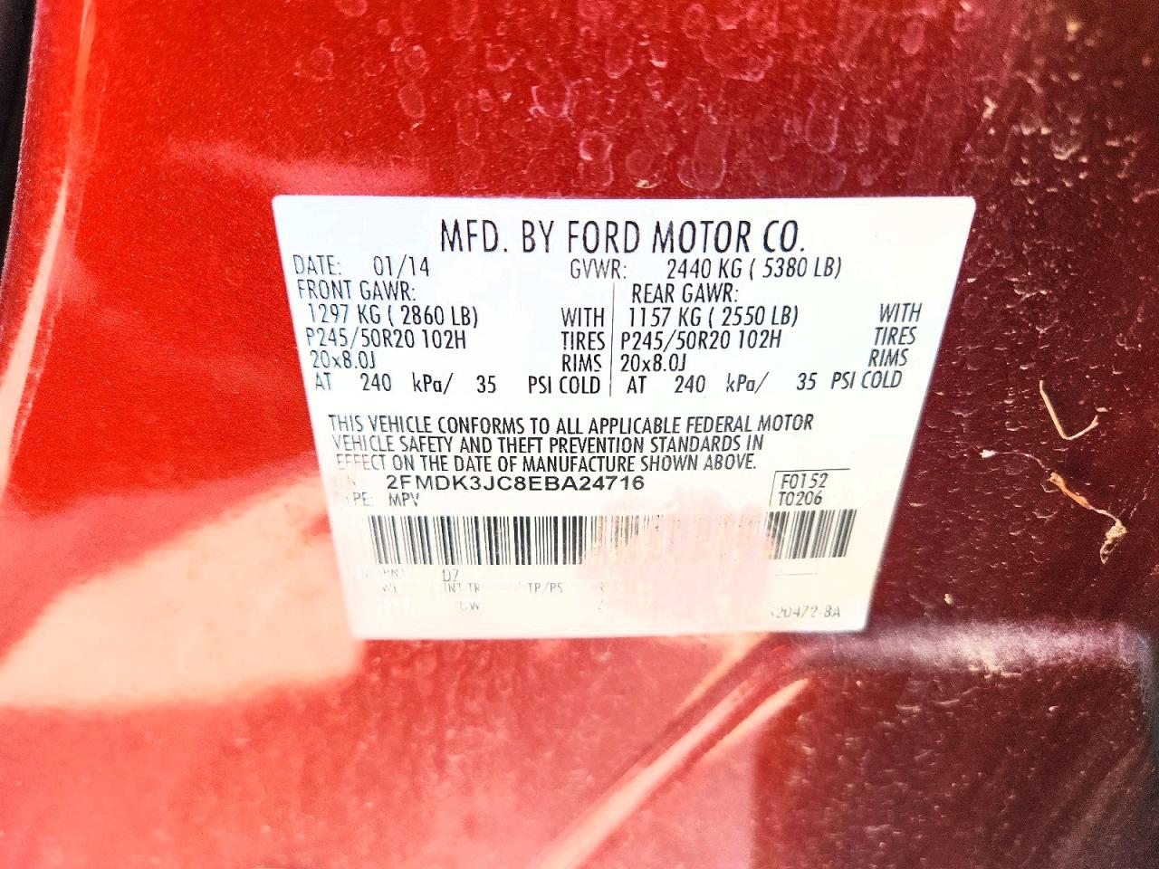 2014 Ford Edge Sel Orange vin: 2FMDK3JC8EBA24716