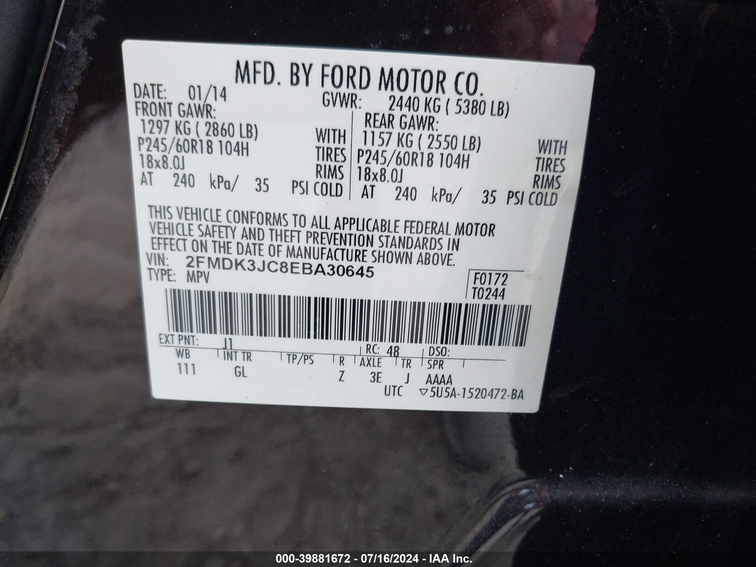2014 Ford Edge Sel Dark Brown vin: 2FMDK3JC8EBA30645