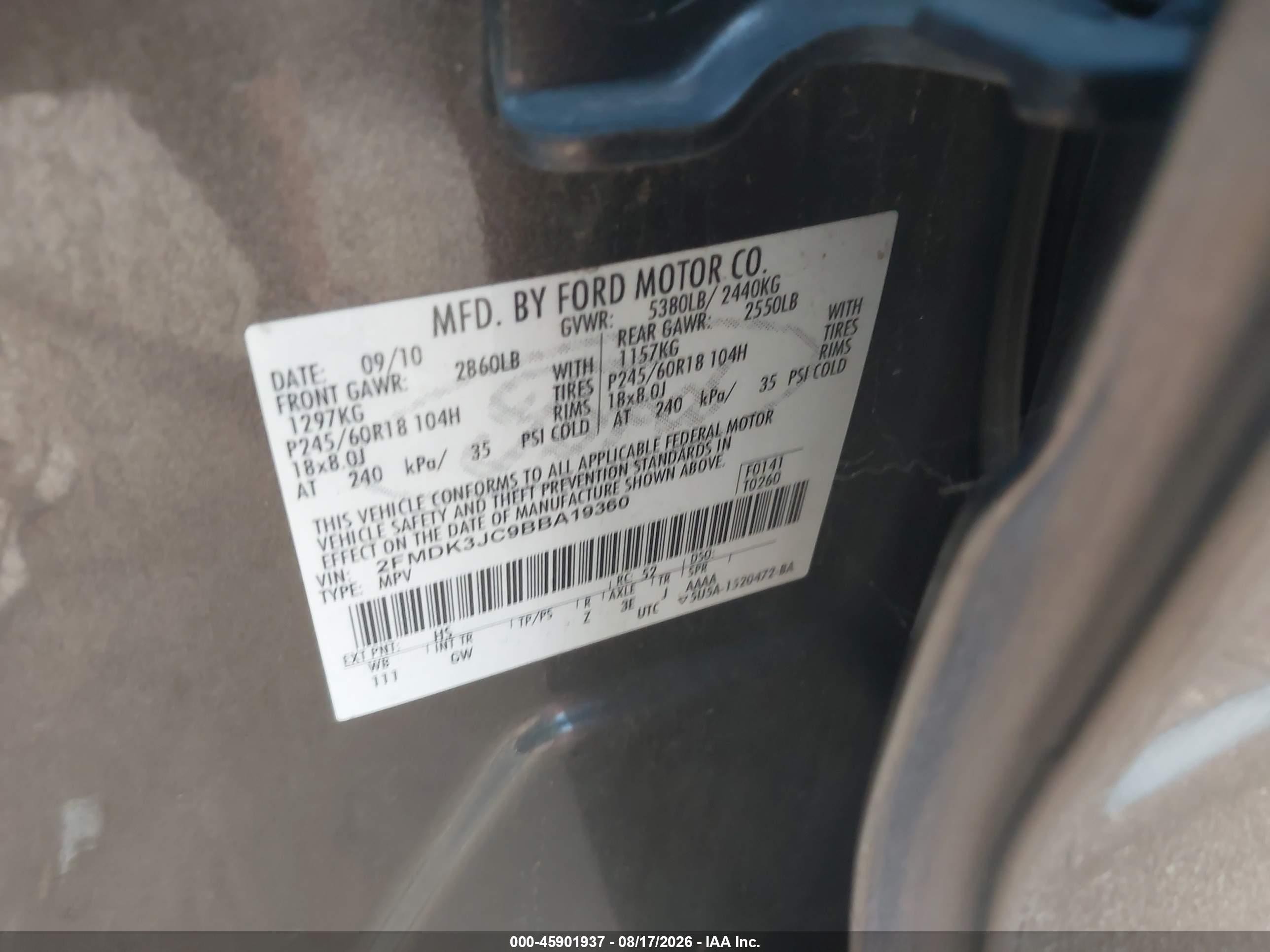 2011 Ford Edge Sel Коричневый vin: 2FMDK3JC9BBA19360