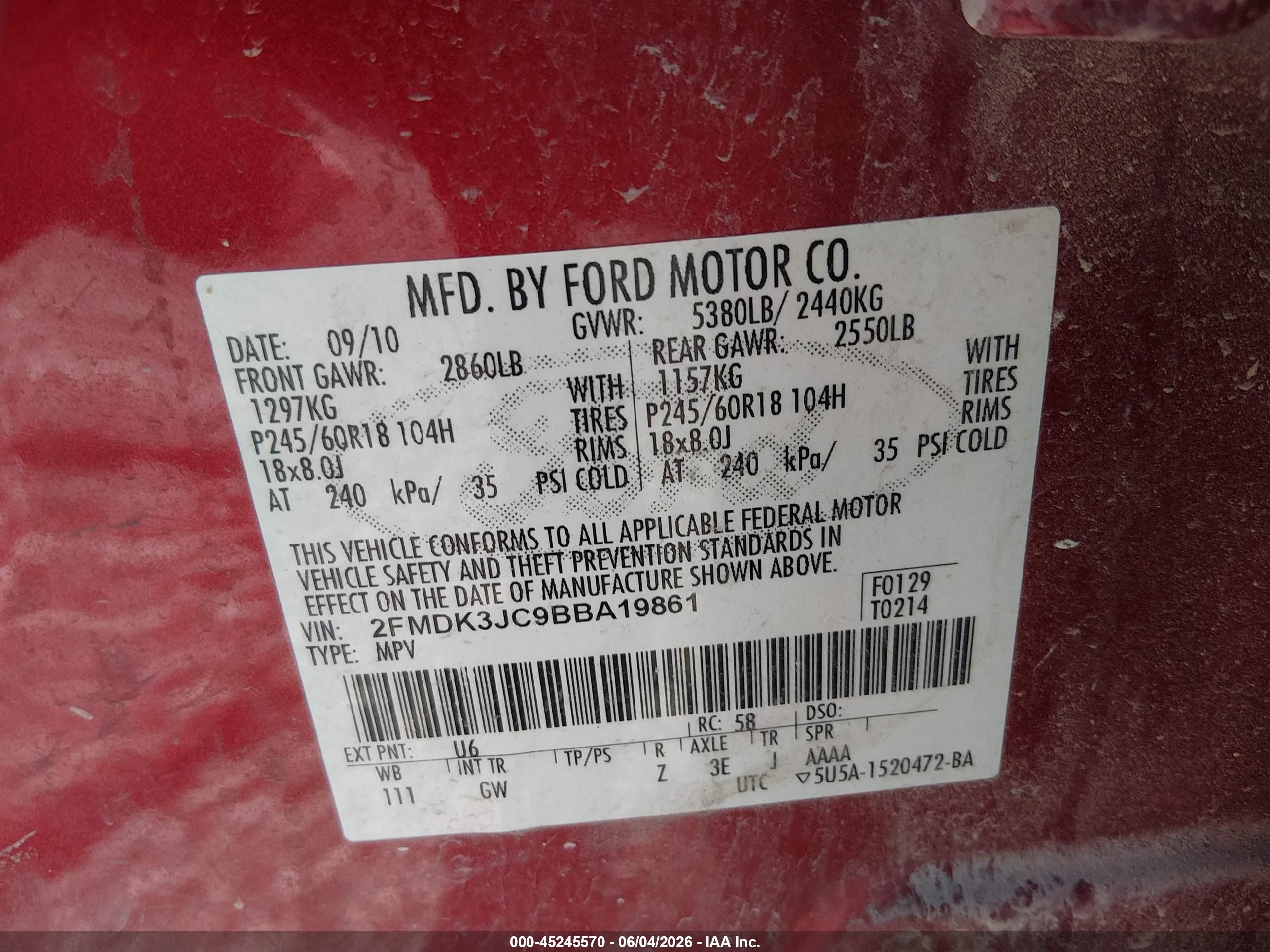 2011 Ford Edge Sel Красный vin: 2FMDK3JC9BBA19861