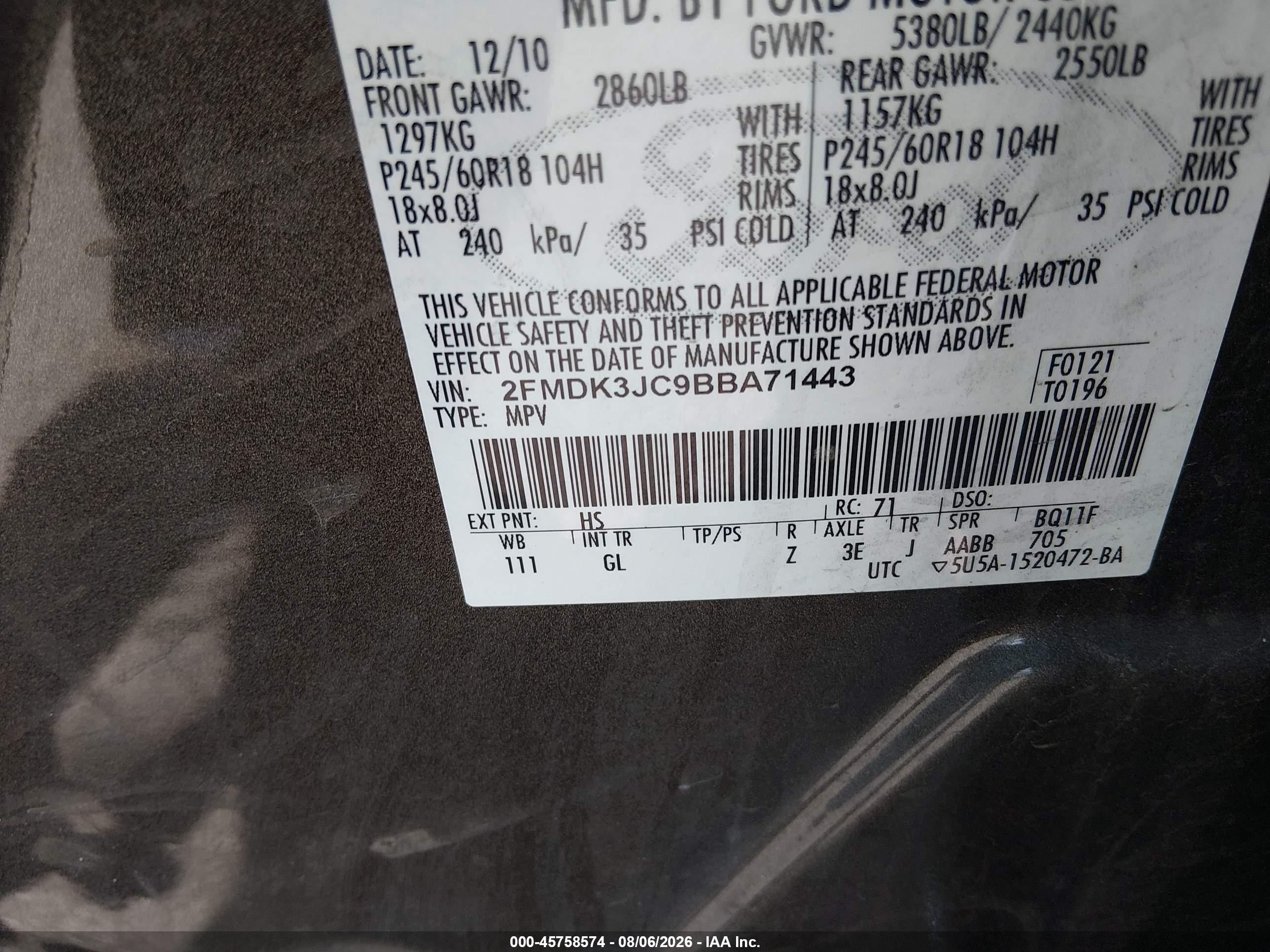 2011 Ford Edge Sel Brown vin: 2FMDK3JC9BBA71443