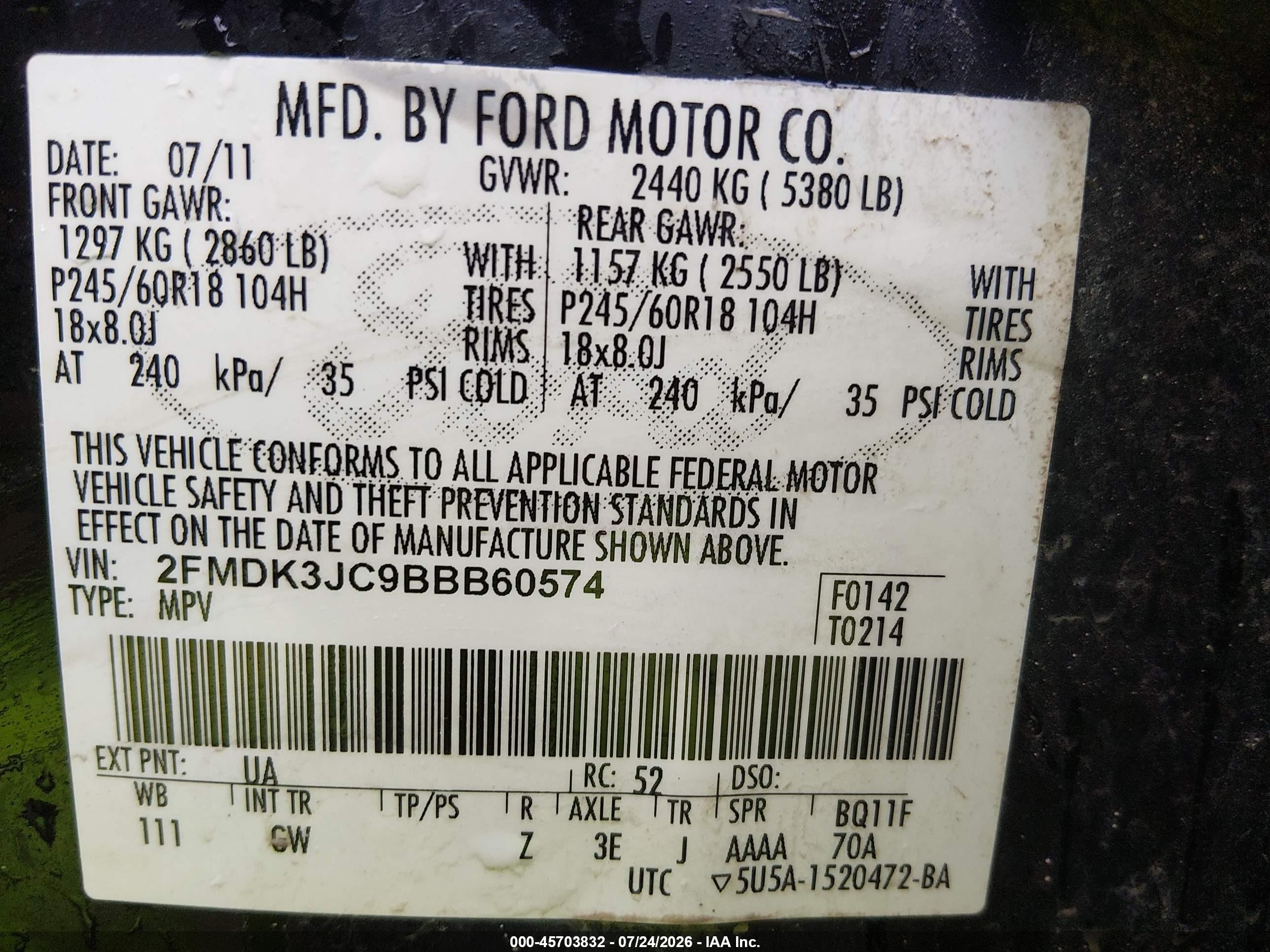 2011 Ford Edge Sel Black vin: 2FMDK3JC9BBB60574