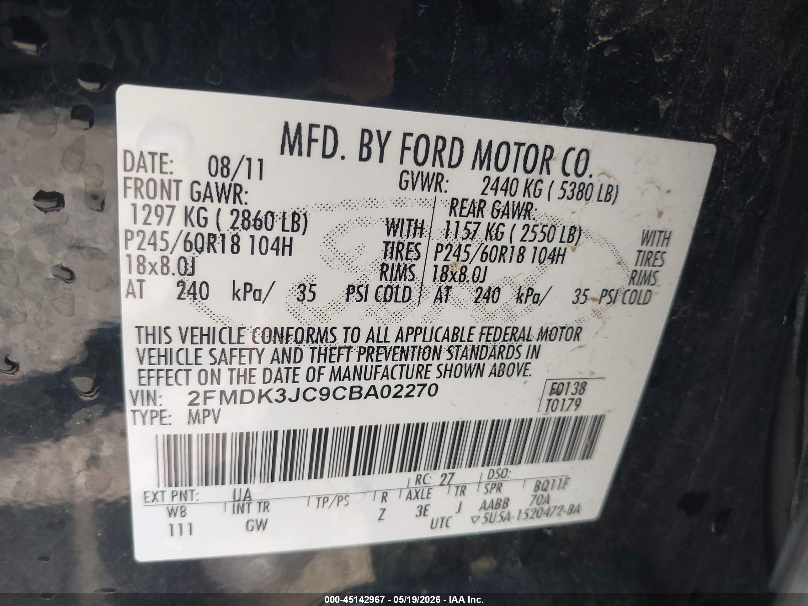 2012 Ford Edge Sel Black vin: 2FMDK3JC9CBA02270