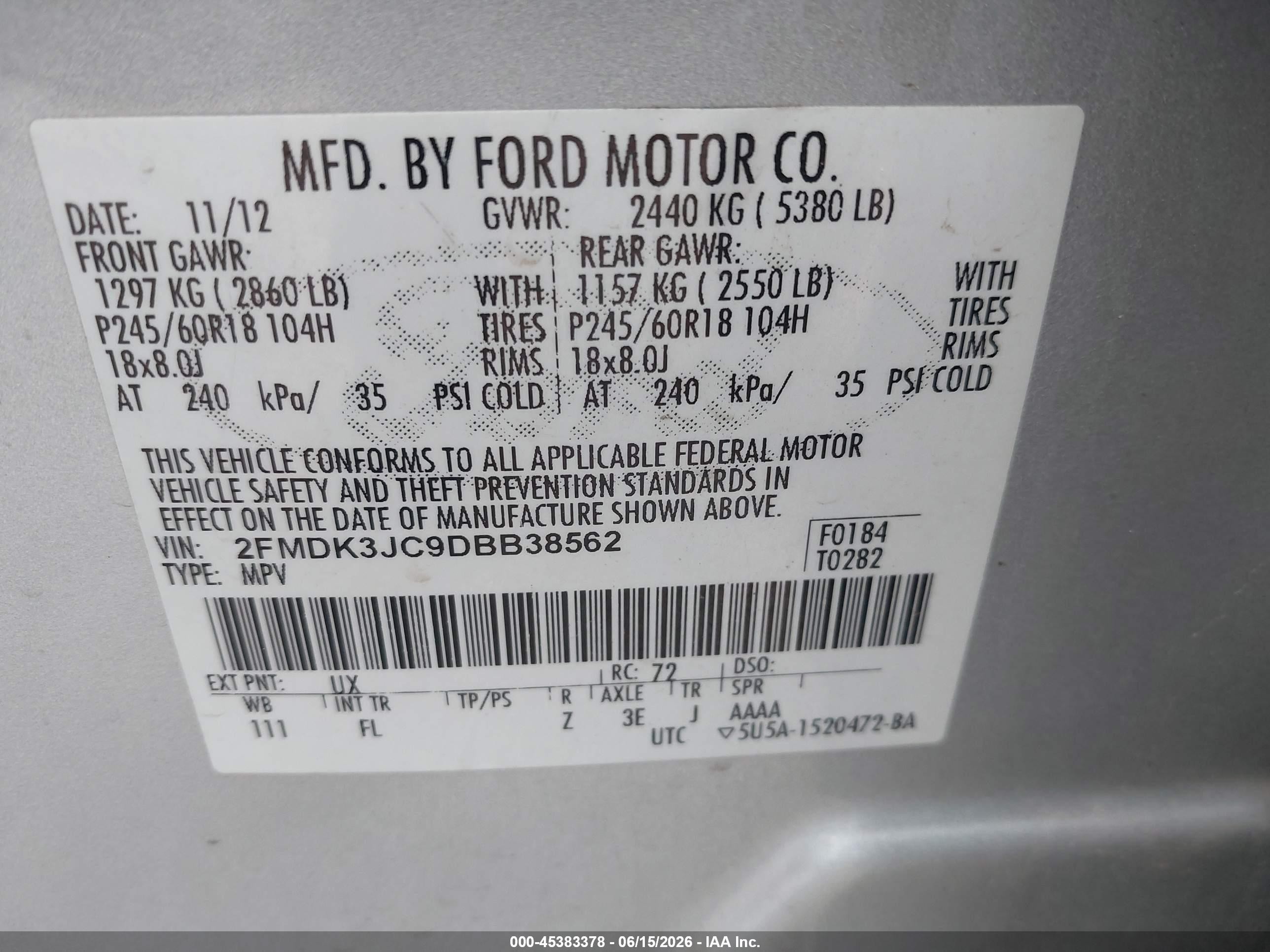 2013 Ford Edge Sel Silver vin: 2FMDK3JC9DBB38562