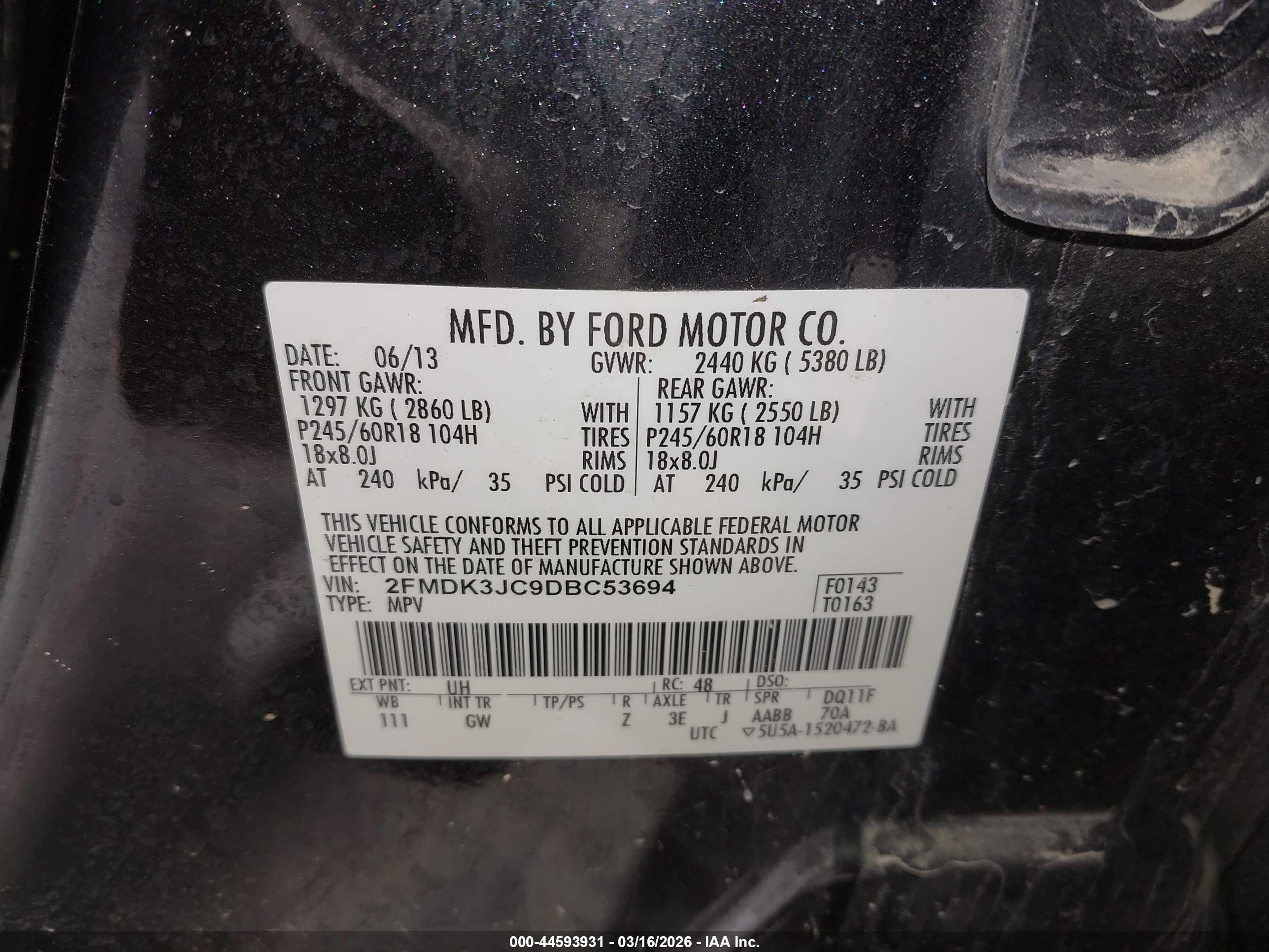 2013 Ford Edge Sel Black vin: 2FMDK3JC9DBC53694