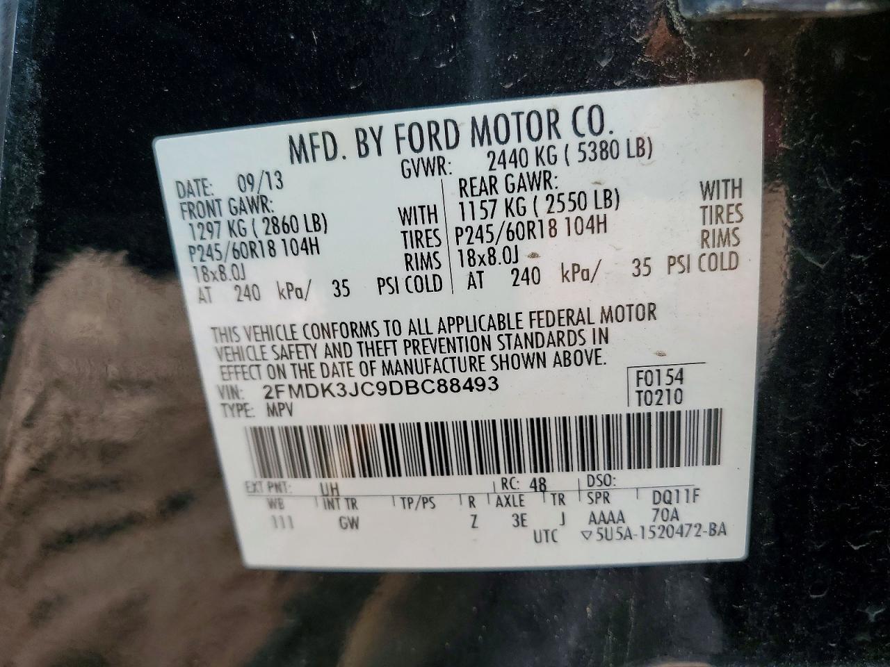 2013 Ford Edge Sel Black vin: 2FMDK3JC9DBC88493