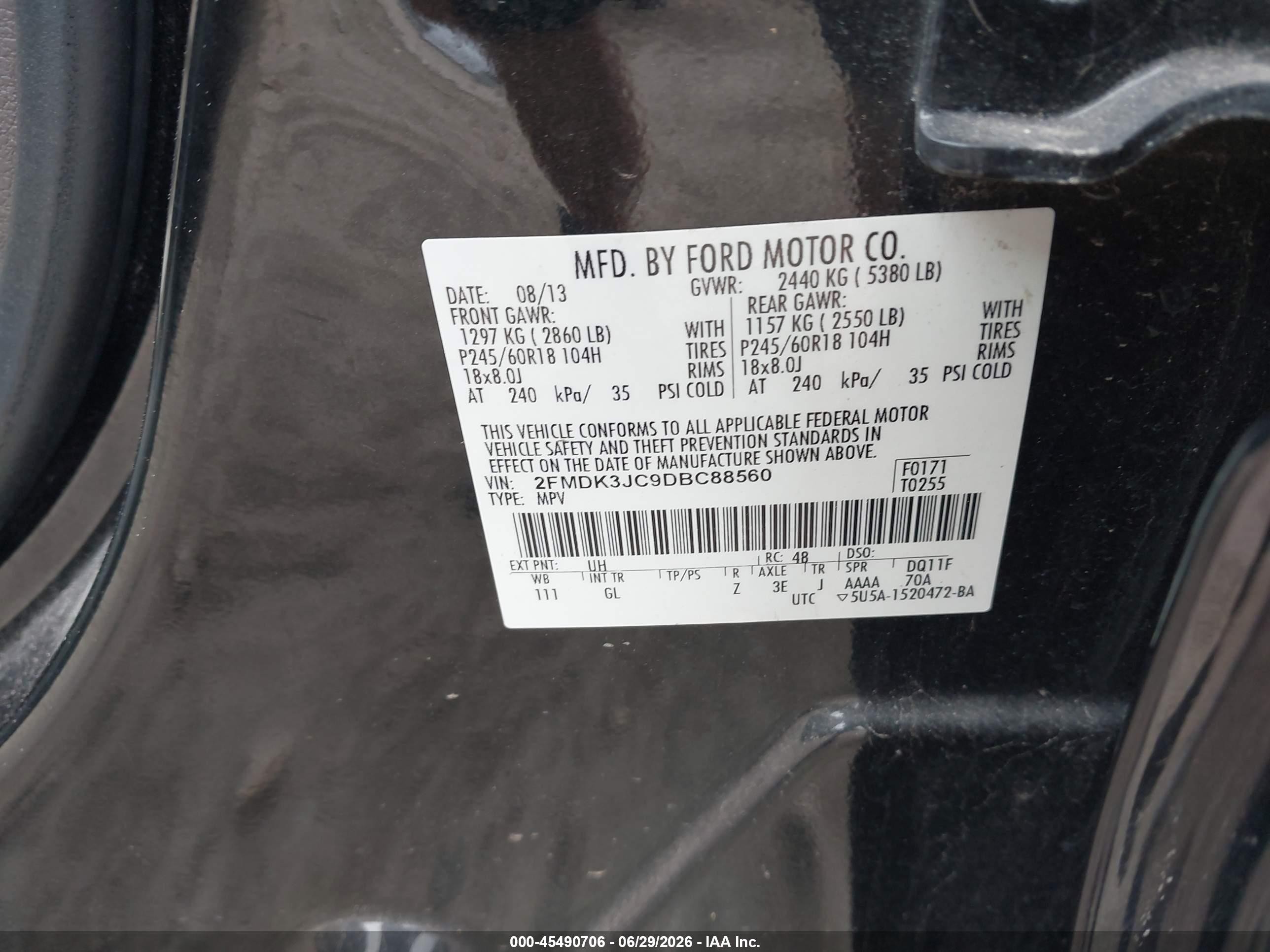 2013 Ford Edge Sel Black vin: 2FMDK3JC9DBC88560
