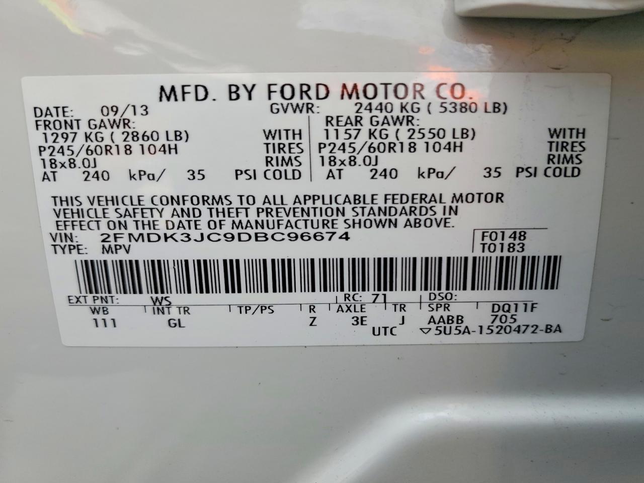 2013 Ford Edge Sel White vin: 2FMDK3JC9DBC96674