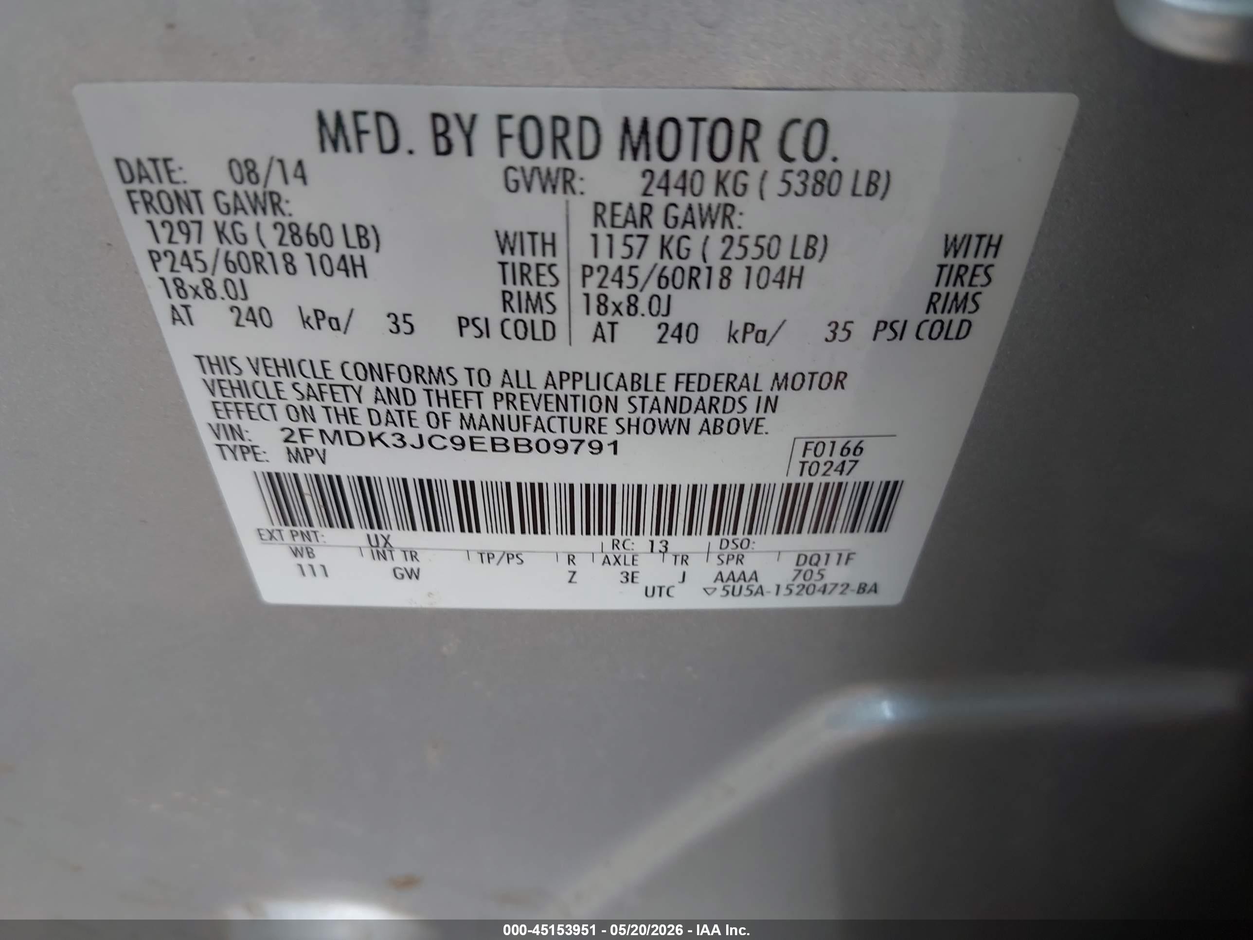 2014 Ford Edge Sel Silver vin: 2FMDK3JC9EBB09791