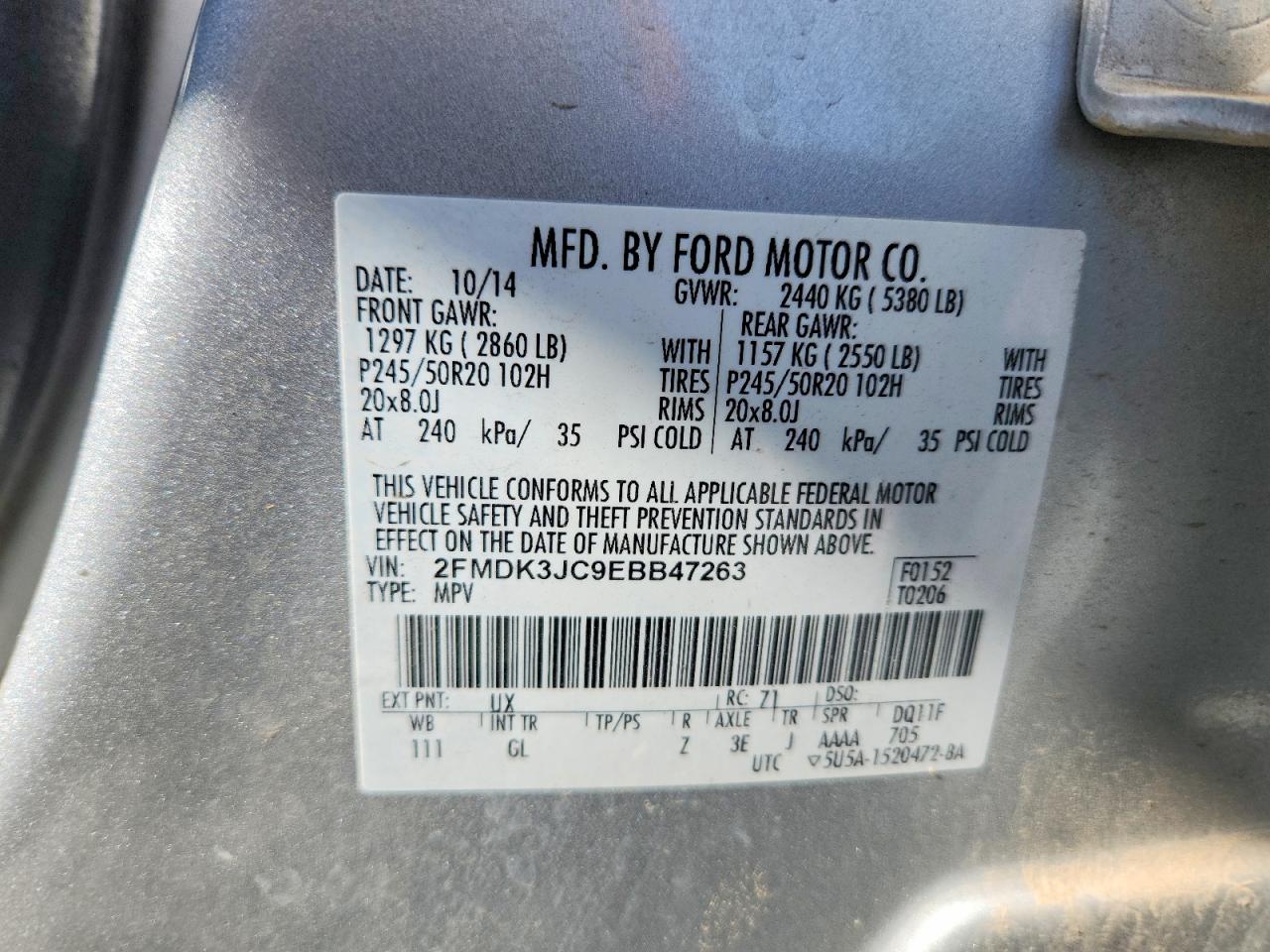 2014 Ford Edge Sel Silver vin: 2FMDK3JC9EBB47263