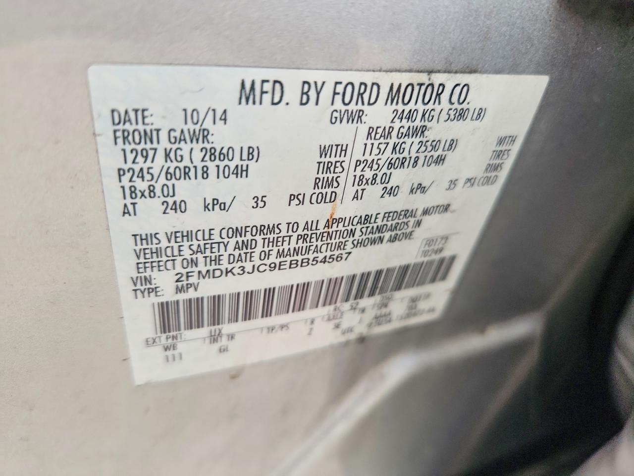 2014 Ford Edge Sel Silver vin: 2FMDK3JC9EBB54567