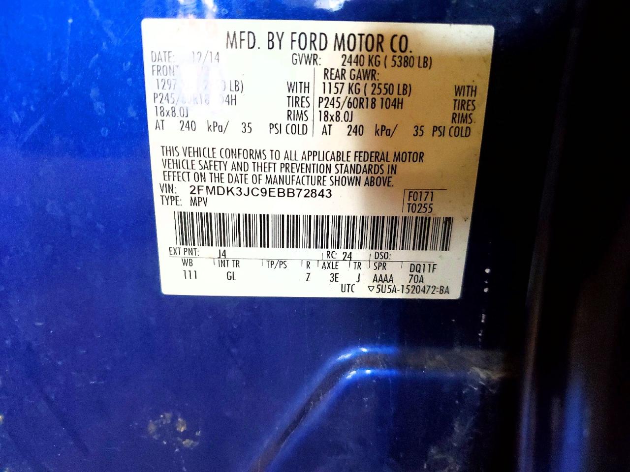 2014 Ford Edge Sel Blue vin: 2FMDK3JC9EBB72843