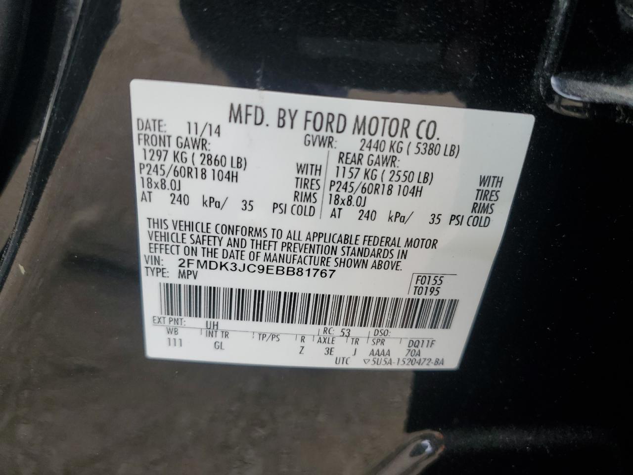 2014 Ford Edge Sel Black vin: 2FMDK3JC9EBB81767