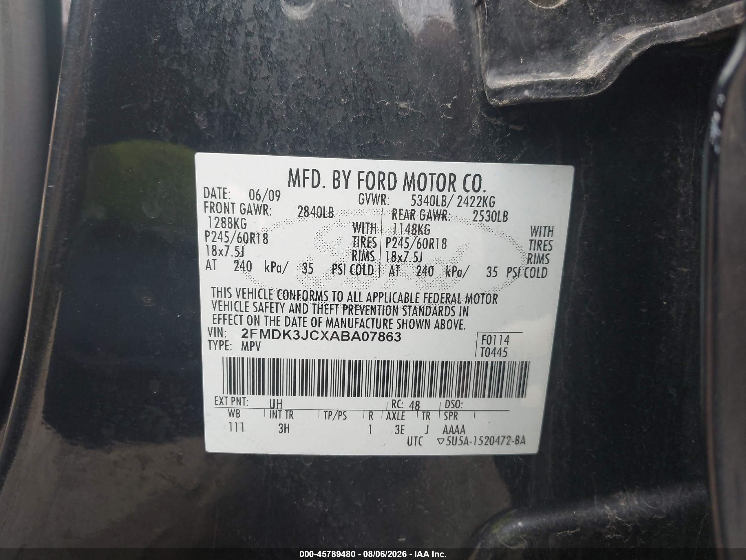 2010 Ford Edge Sel Black vin: 2FMDK3JCXABA07863