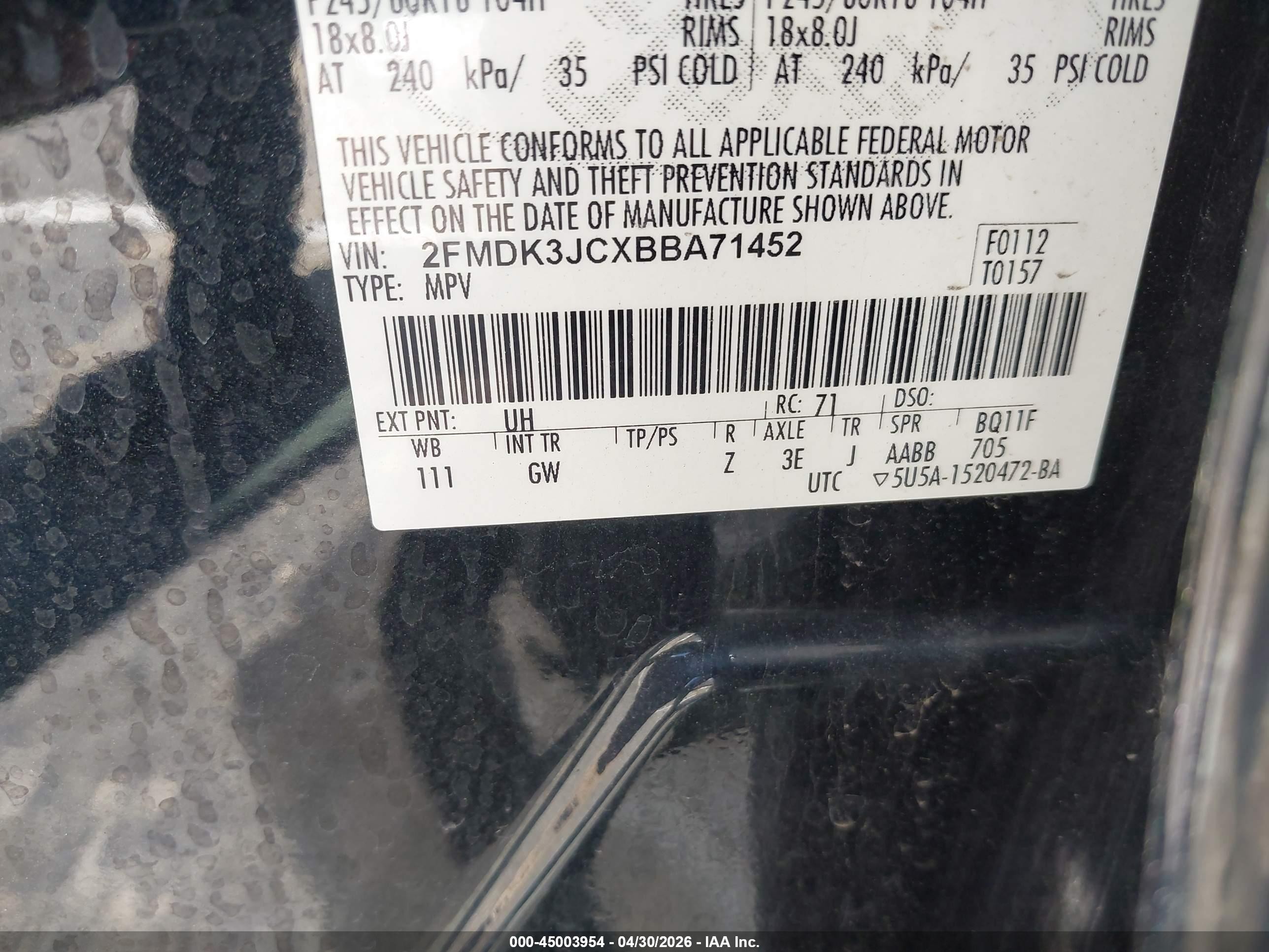 2011 Ford Edge Sel Black vin: 2FMDK3JCXBBA71452
