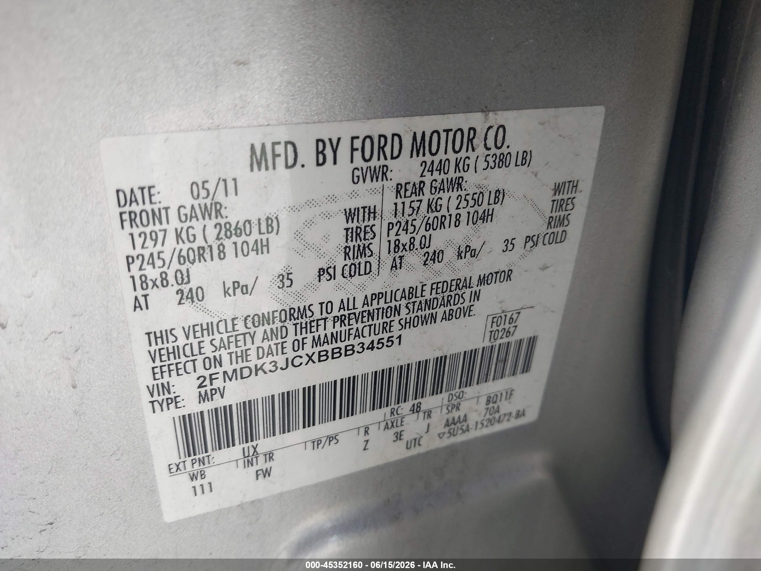 2011 Ford Edge Sel Silver vin: 2FMDK3JCXBBB34551