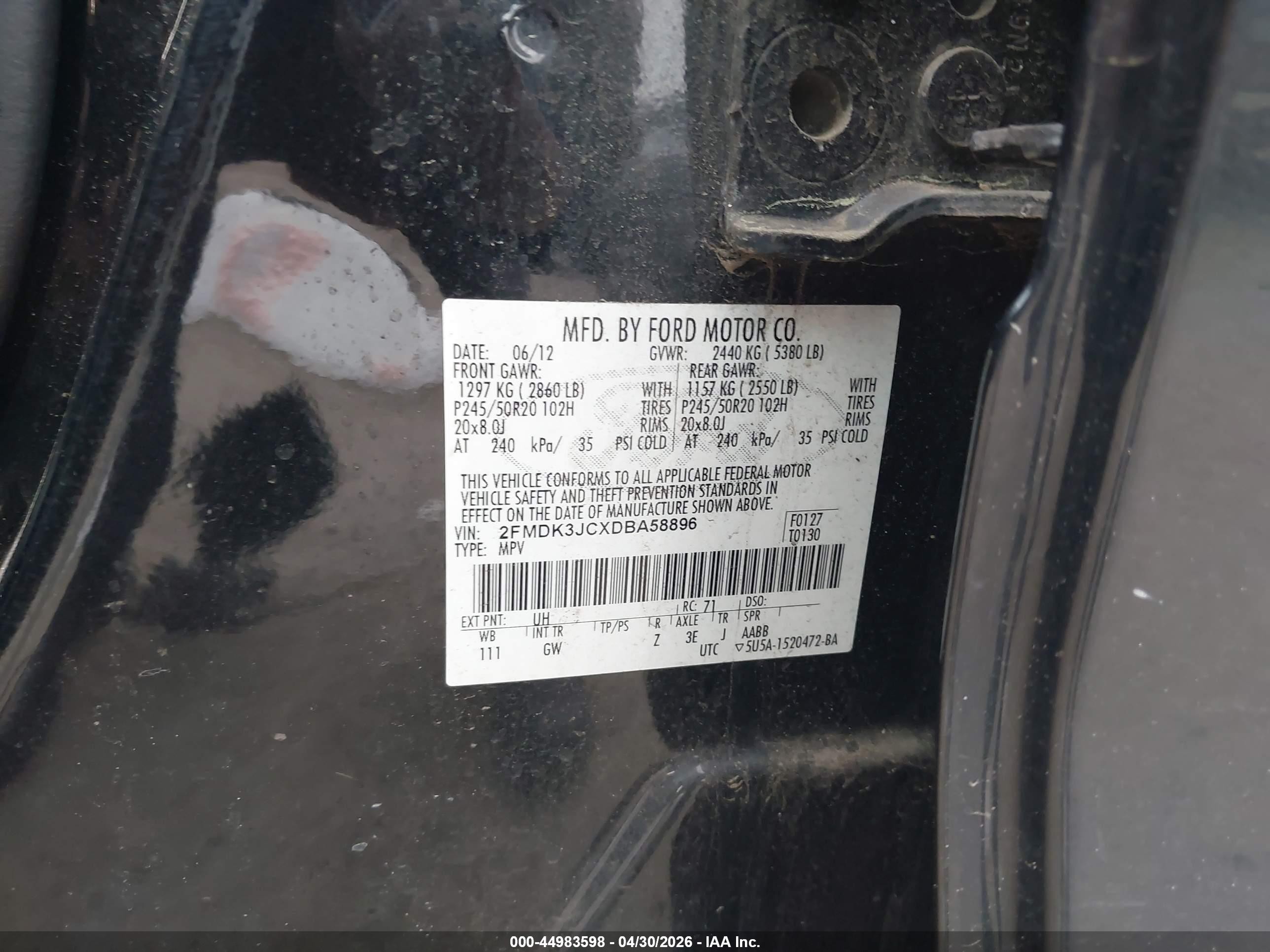 2013 Ford Edge Sel Black vin: 2FMDK3JCXDBA58896