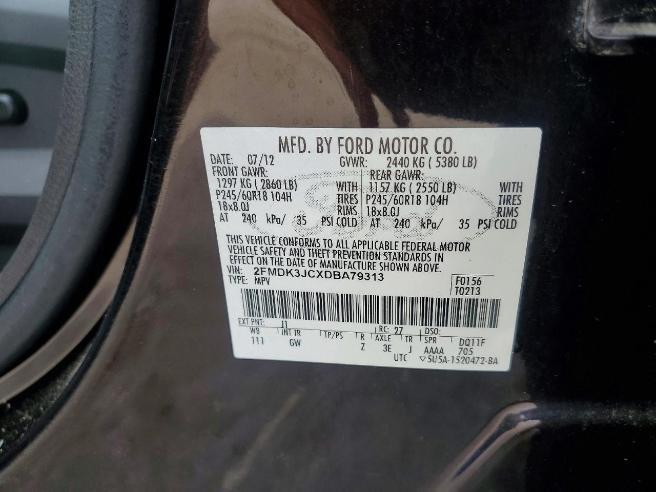 2013 Ford Edge Sel Black vin: 2FMDK3JCXDBA79313