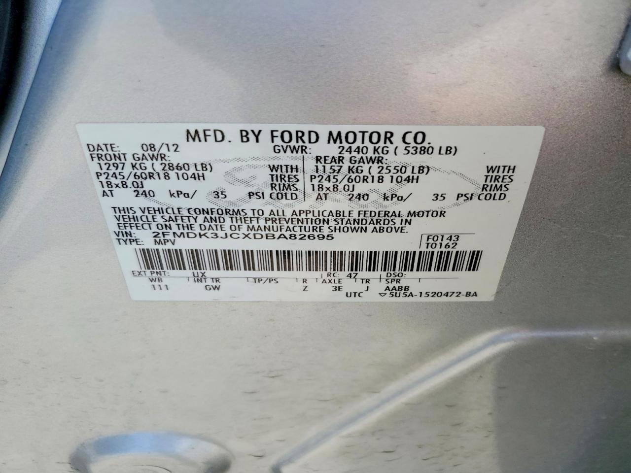 2013 Ford Edge Sel Gray vin: 2FMDK3JCXDBA82695