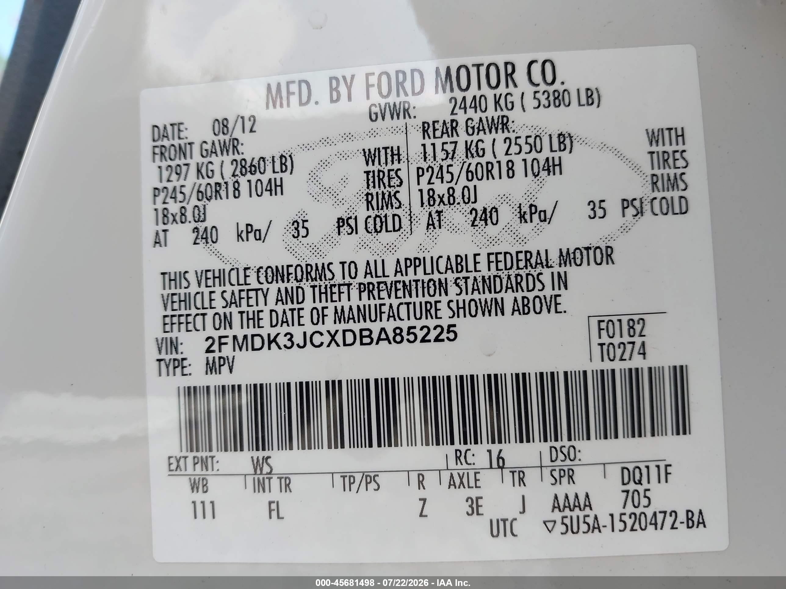 2013 Ford Edge Sel Белый vin: 2FMDK3JCXDBA85225