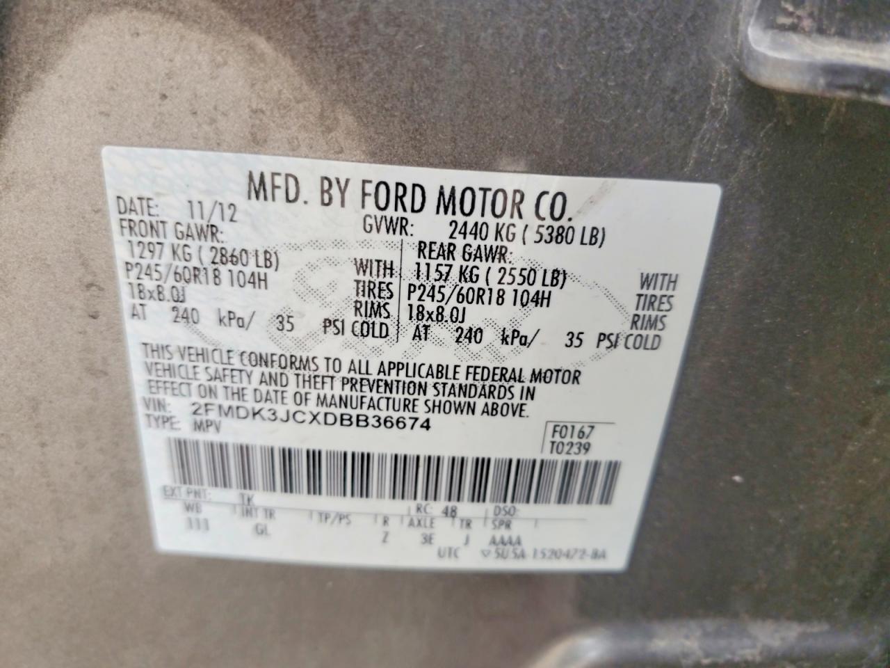 2013 Ford Edge Sel Gray vin: 2FMDK3JCXDBB36674