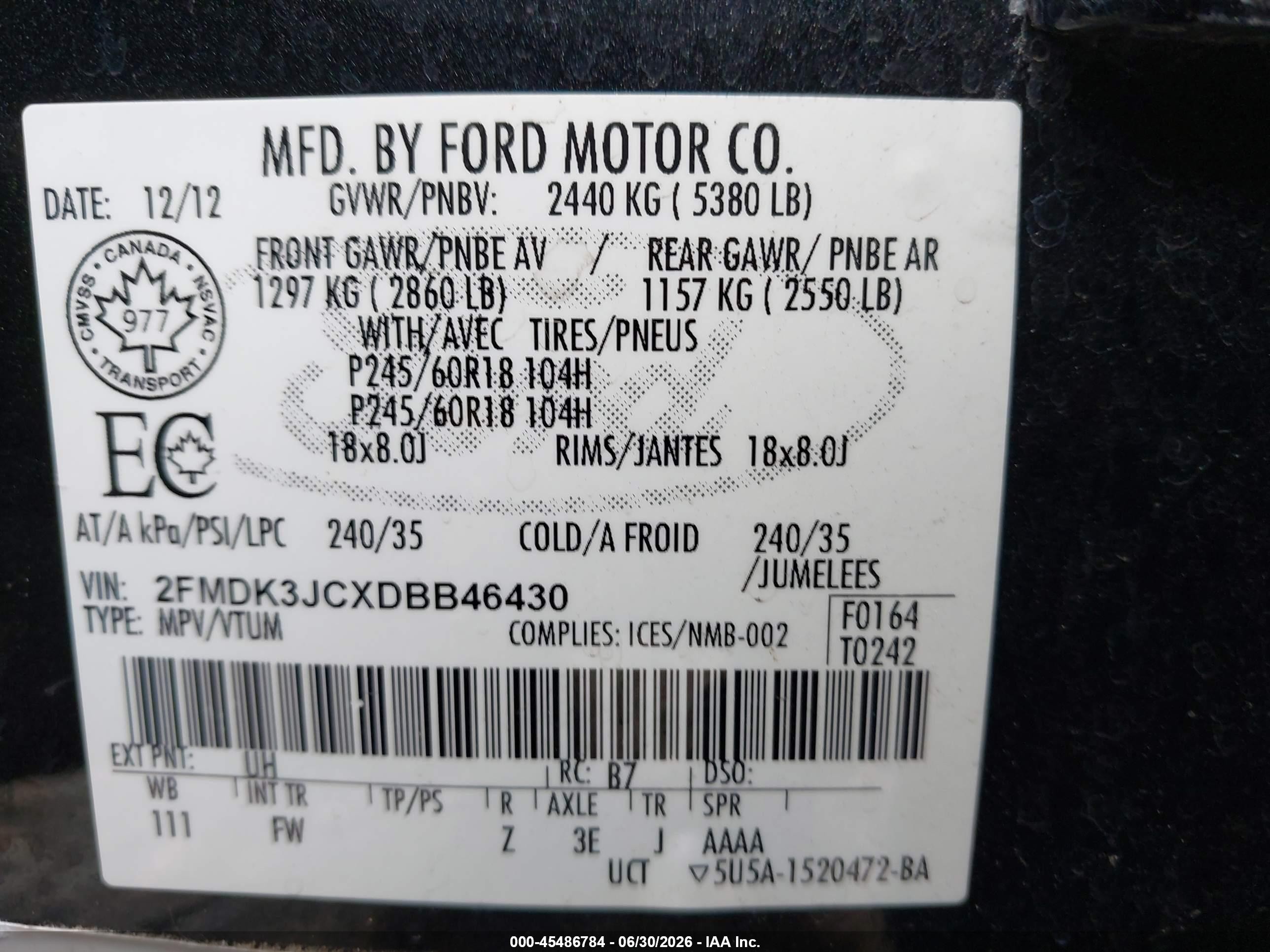 2013 Ford Edge Sel Black vin: 2FMDK3JCXDBB46430