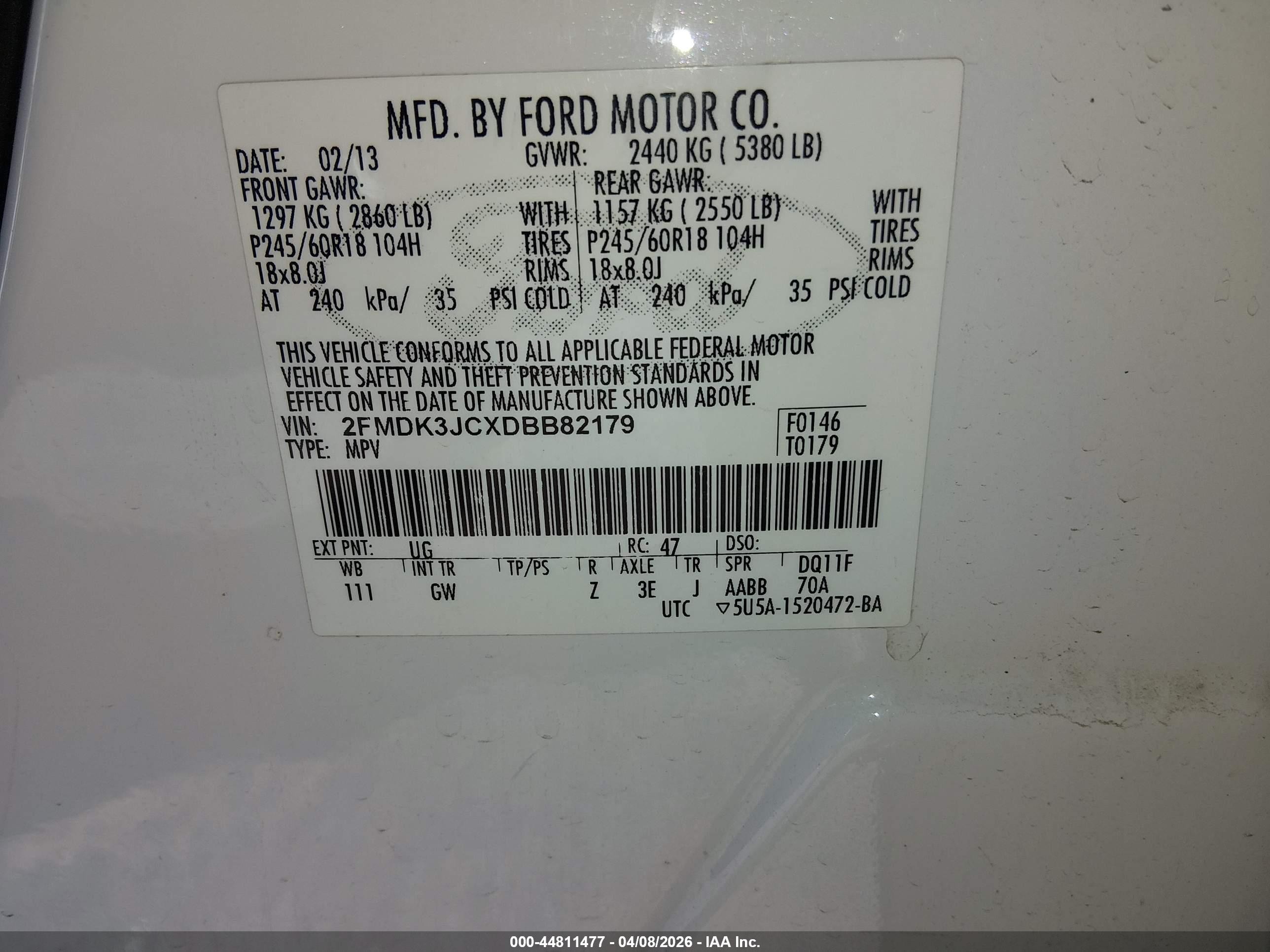 2013 Ford Edge Sel White vin: 2FMDK3JCXDBB82179