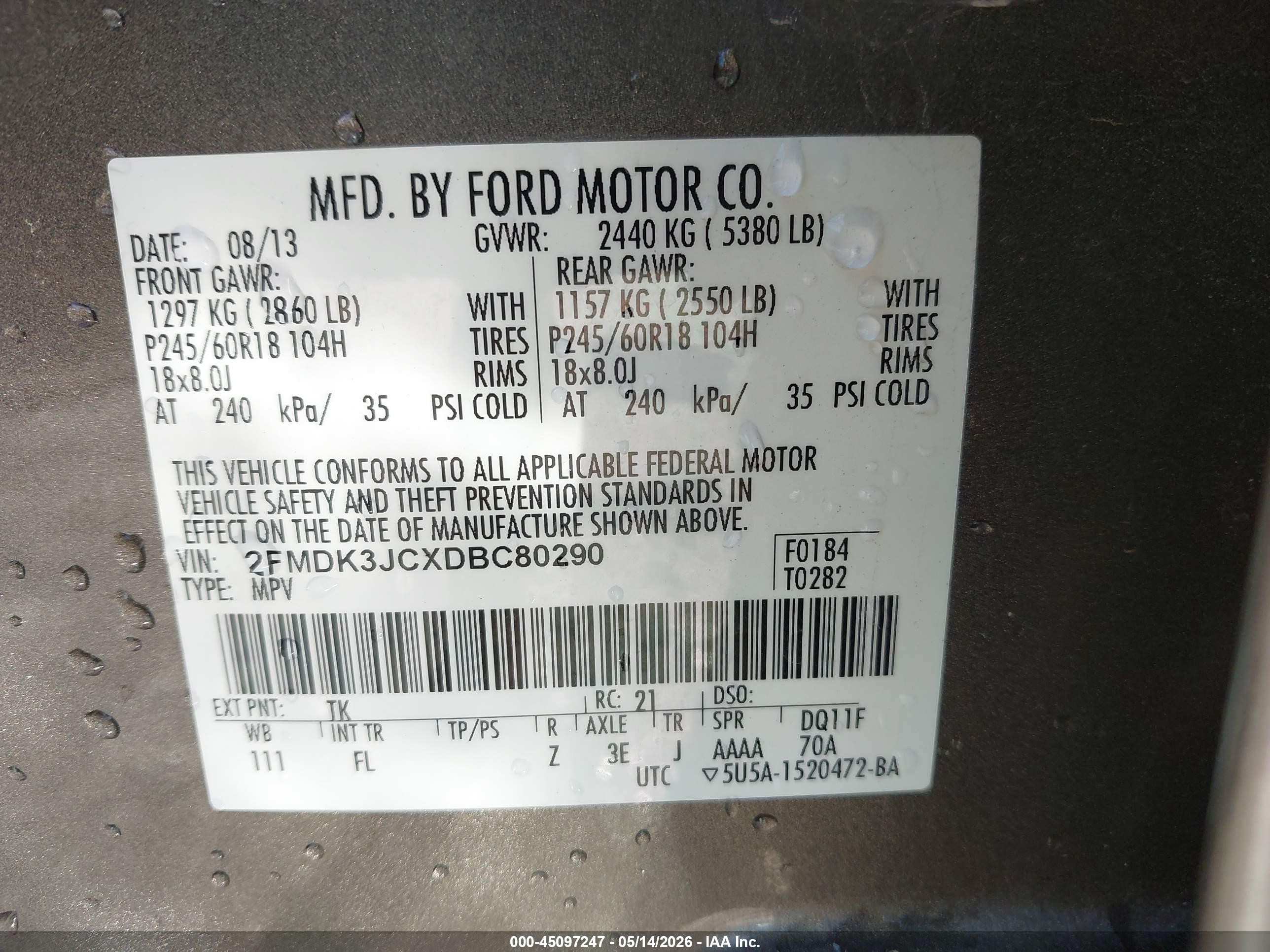 2013 Ford Edge Sel Pewter vin: 2FMDK3JCXDBC80290