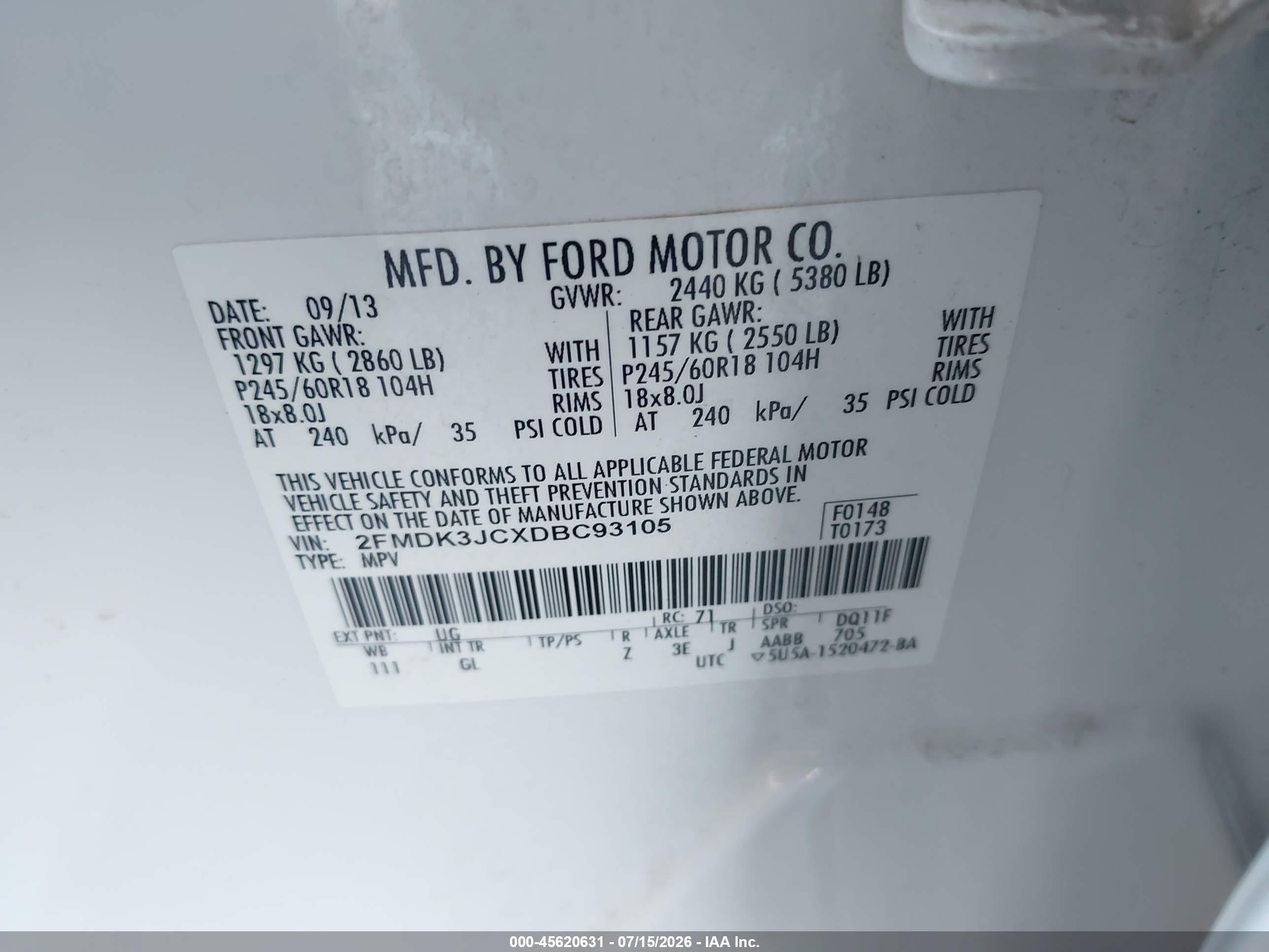 2013 Ford Edge Sel White vin: 2FMDK3JCXDBC93105