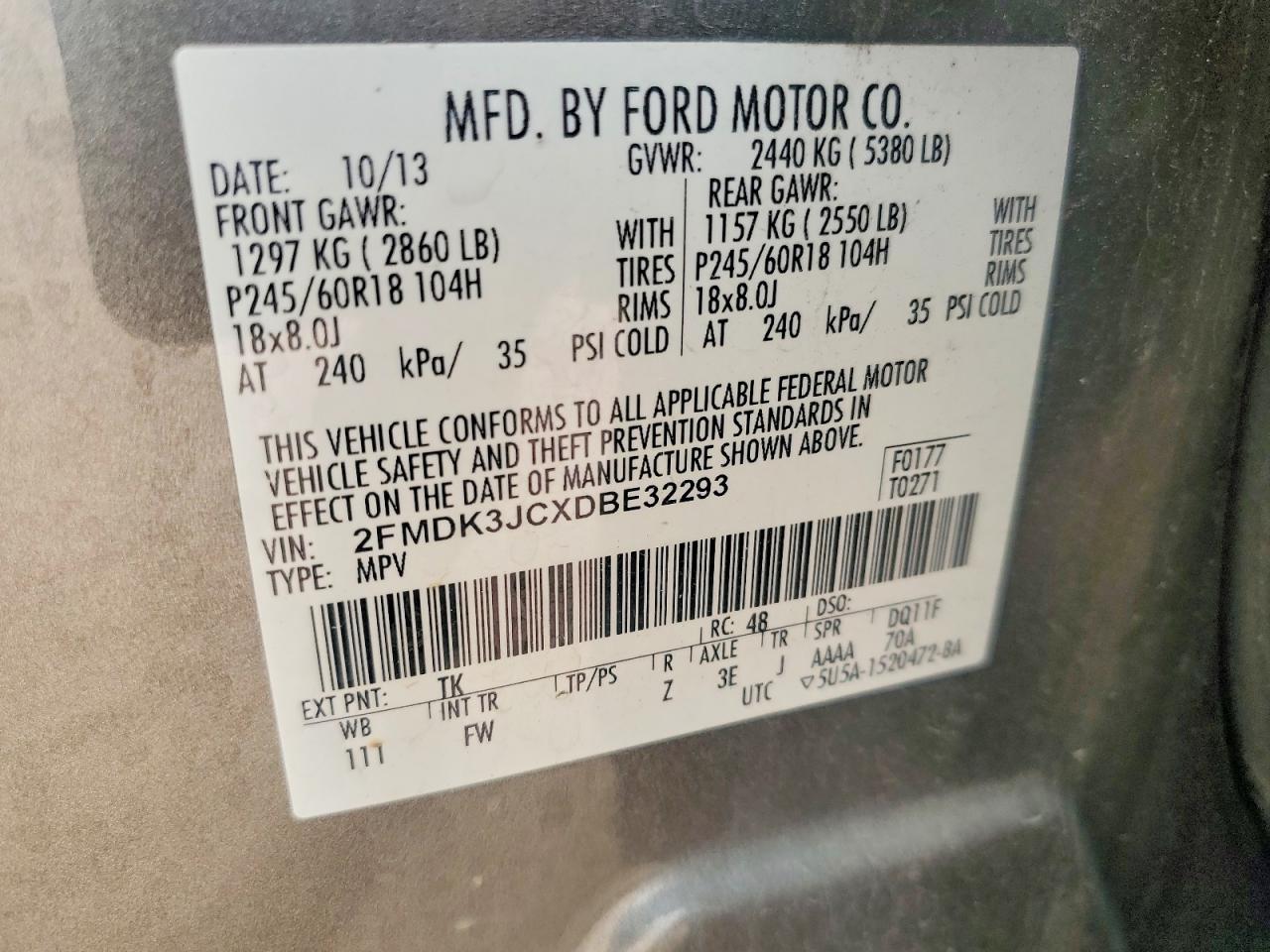 2013 Ford Edge Sel Серый vin: 2FMDK3JCXDBE32293