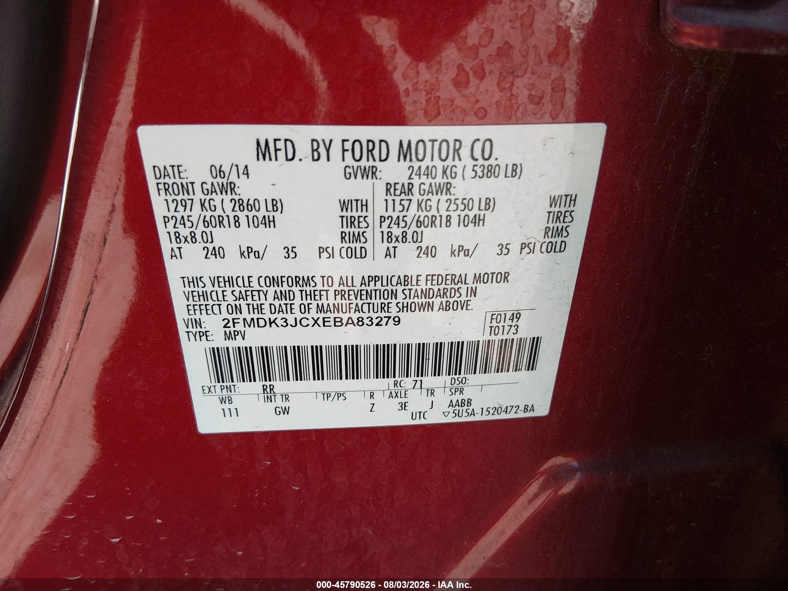 2014 Ford Edge Sel Red vin: 2FMDK3JCXEBA83279