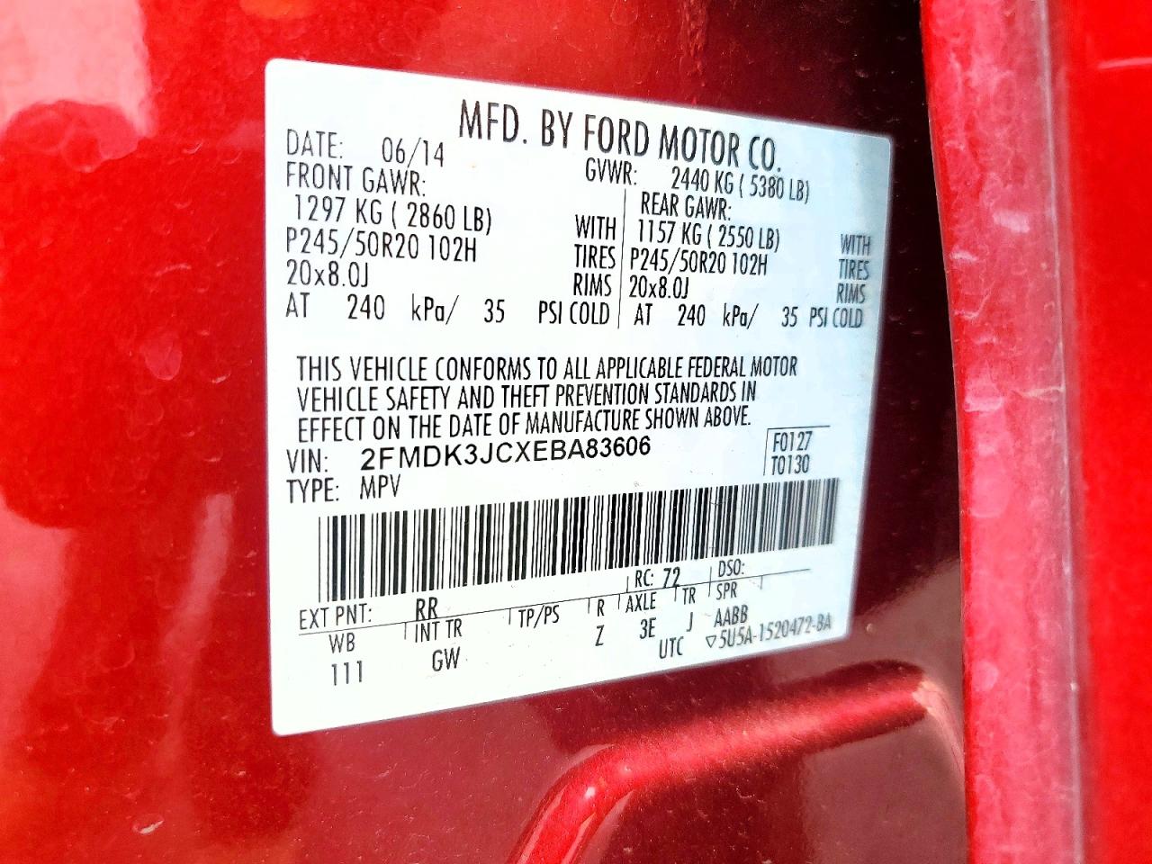 2014 Ford Edge Sel Maroon vin: 2FMDK3JCXEBA83606