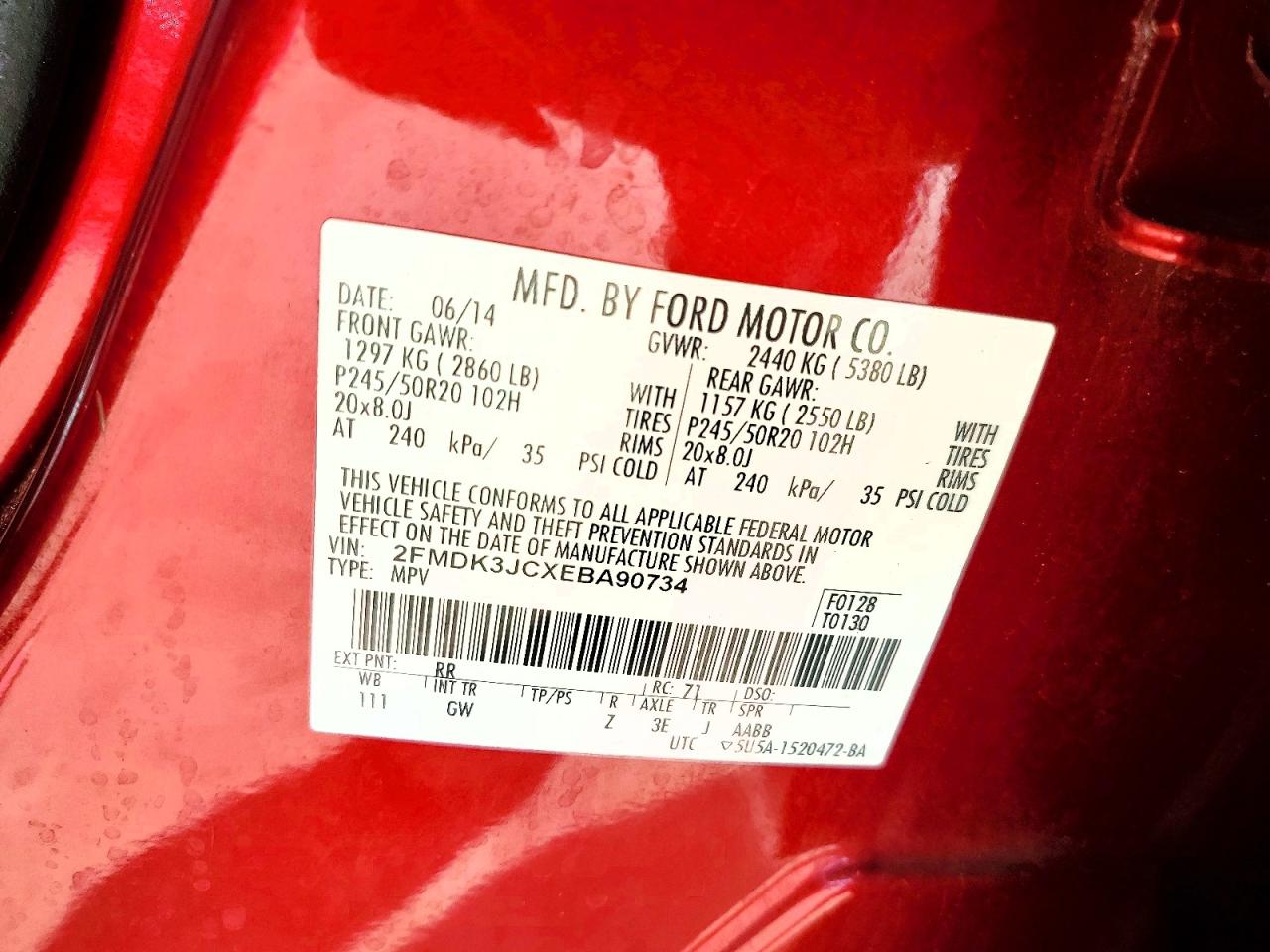 2014 Ford Edge Sel Red vin: 2FMDK3JCXEBA90734