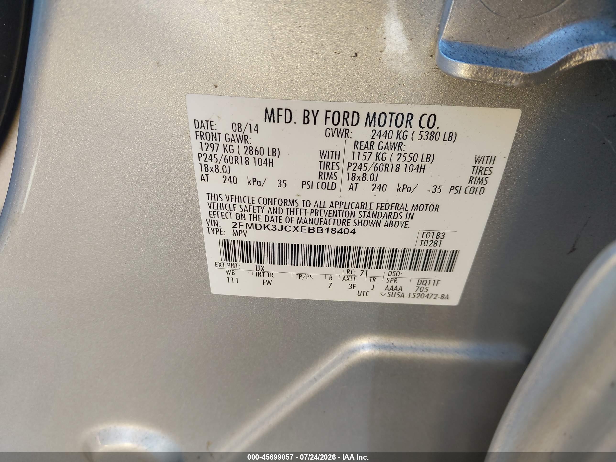 2014 Ford Edge Sel Silver vin: 2FMDK3JCXEBB18404