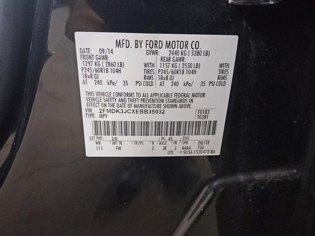 2014 Ford Edge Sel Black vin: 2FMDK3JCXEBB35932