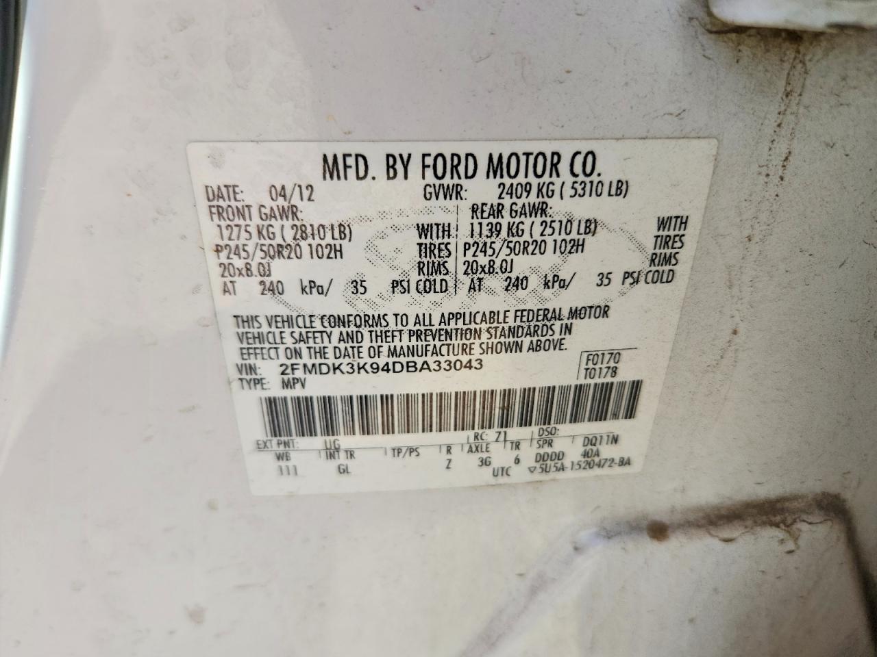 2013 Ford Edge Limited White vin: 2FMDK3K94DBA33043
