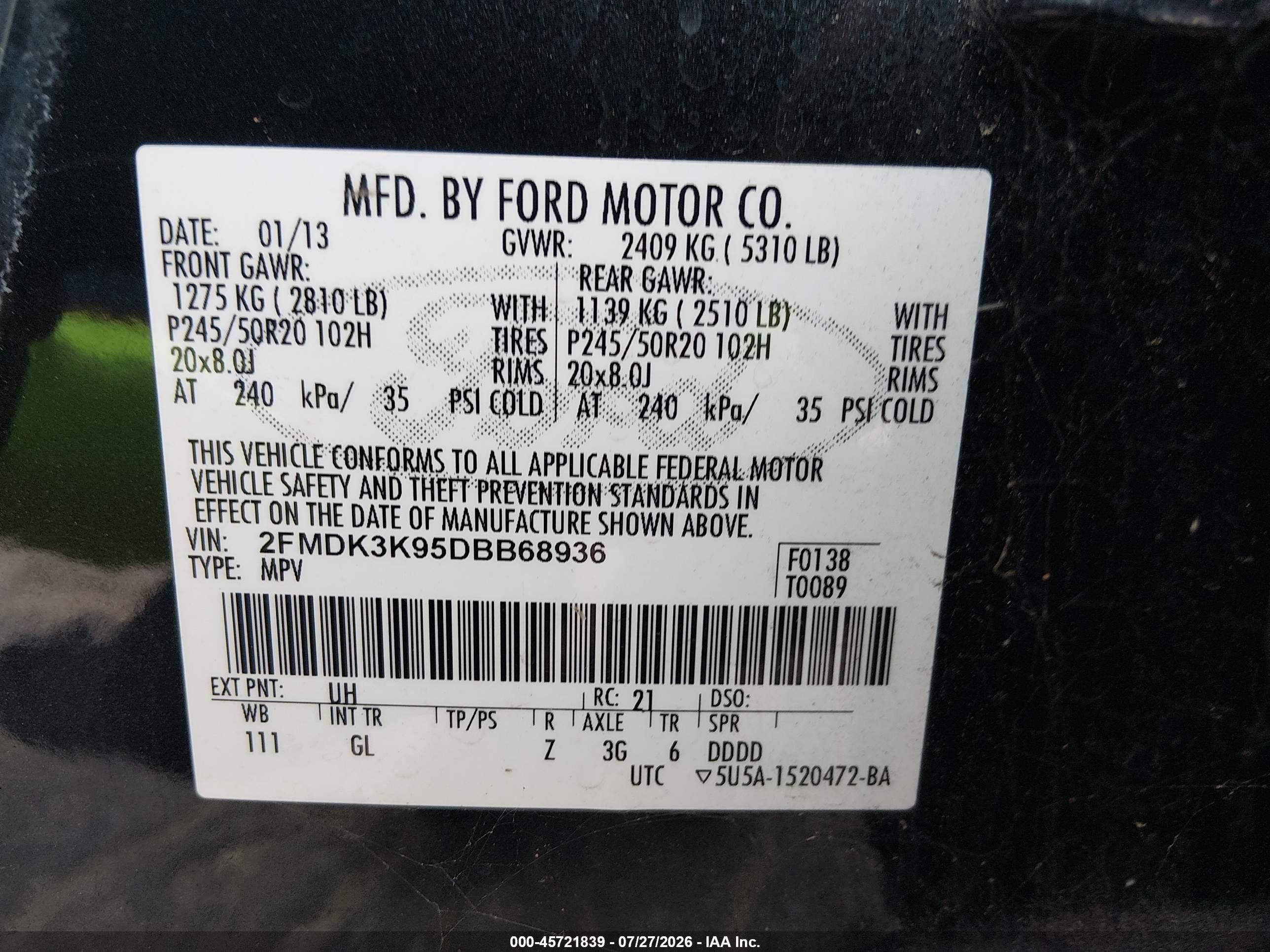 2013 Ford Edge Limited Black vin: 2FMDK3K95DBB68936