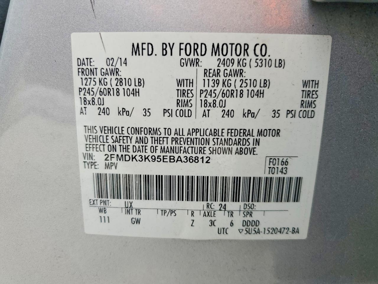 2014 Ford Edge Limited Silver vin: 2FMDK3K95EBA36812