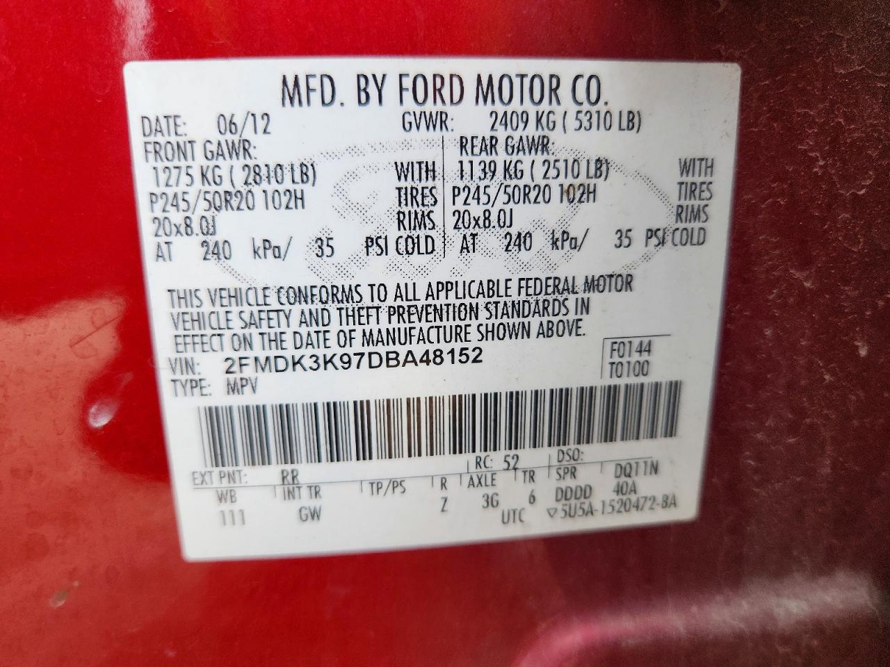 2013 Ford Edge Limited Red vin: 2FMDK3K97DBA48152