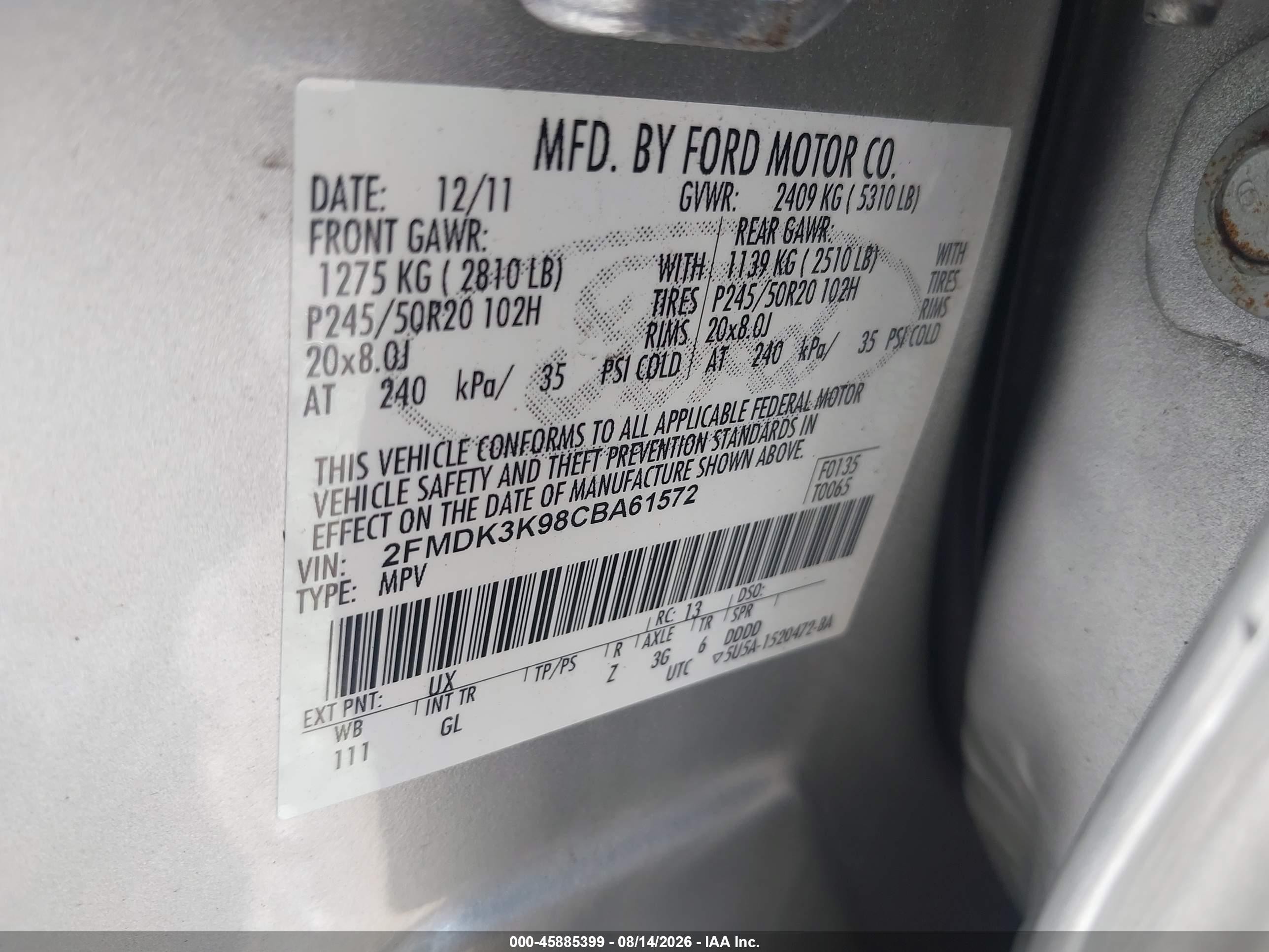2012 Ford Edge Limited Silver vin: 2FMDK3K98CBA61572