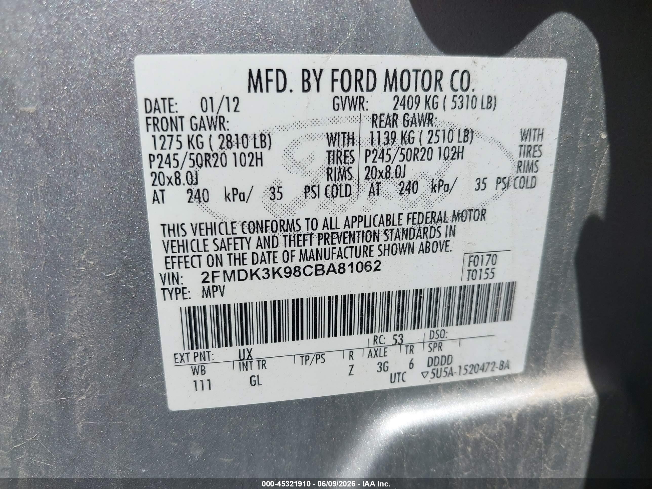 2012 Ford Edge Limited Silver vin: 2FMDK3K98CBA81062