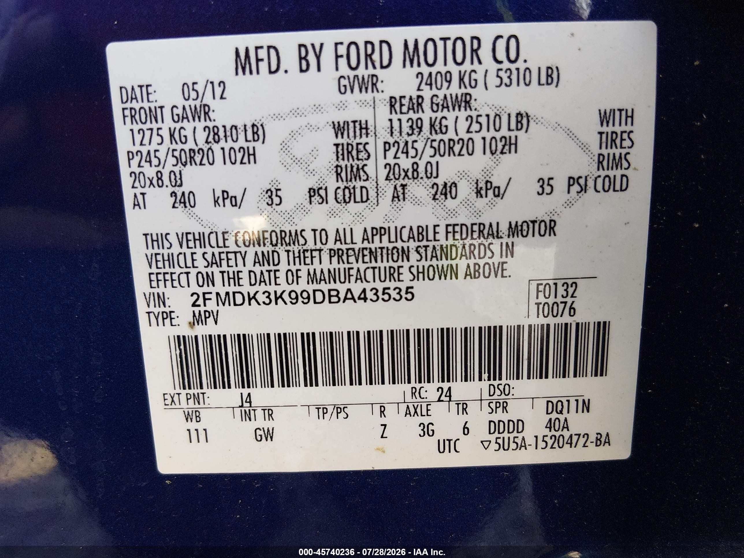2013 Ford Edge Limited Синий vin: 2FMDK3K99DBA43535