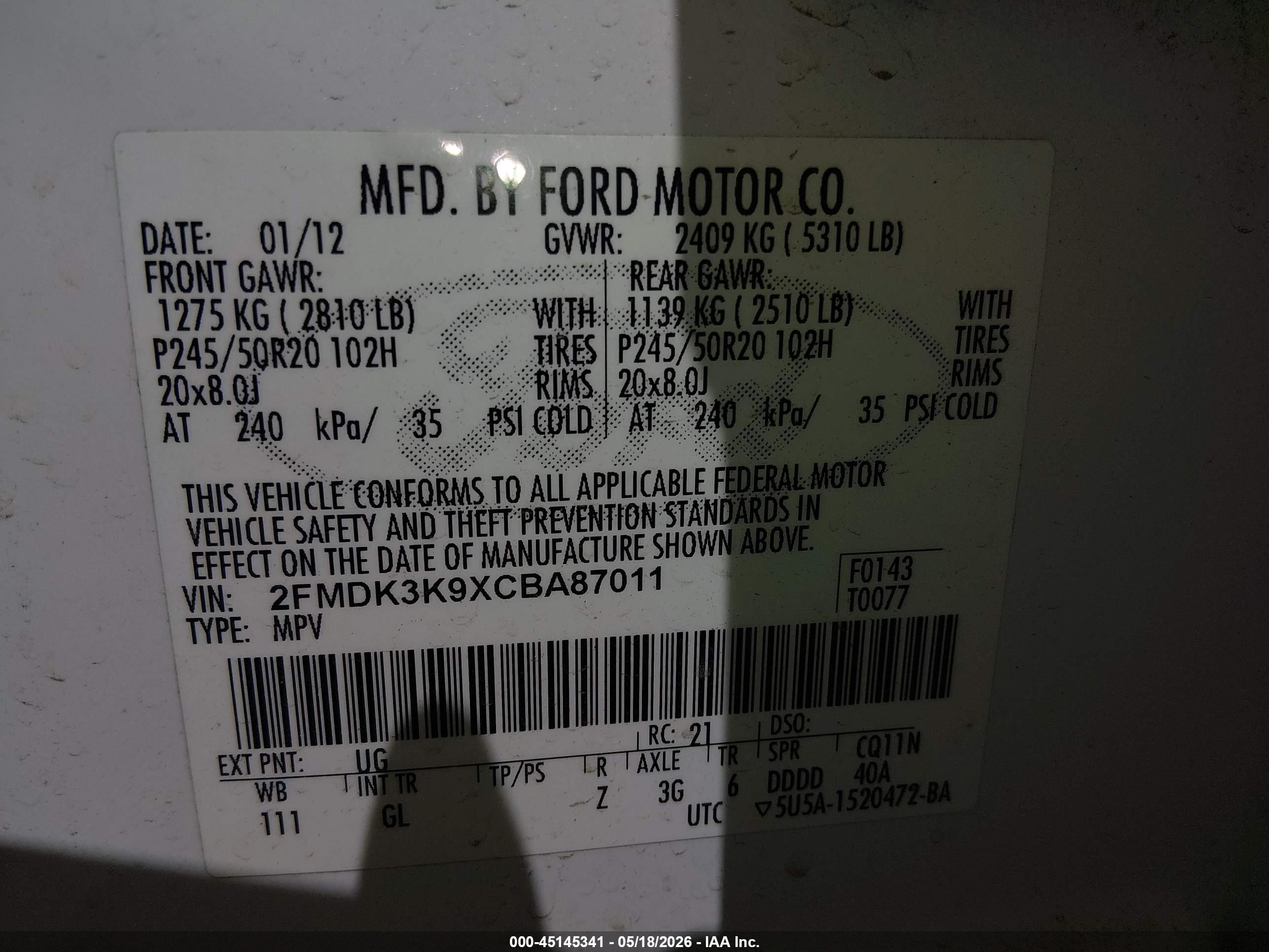 2012 Ford Edge Limited White vin: 2FMDK3K9XCBA87011