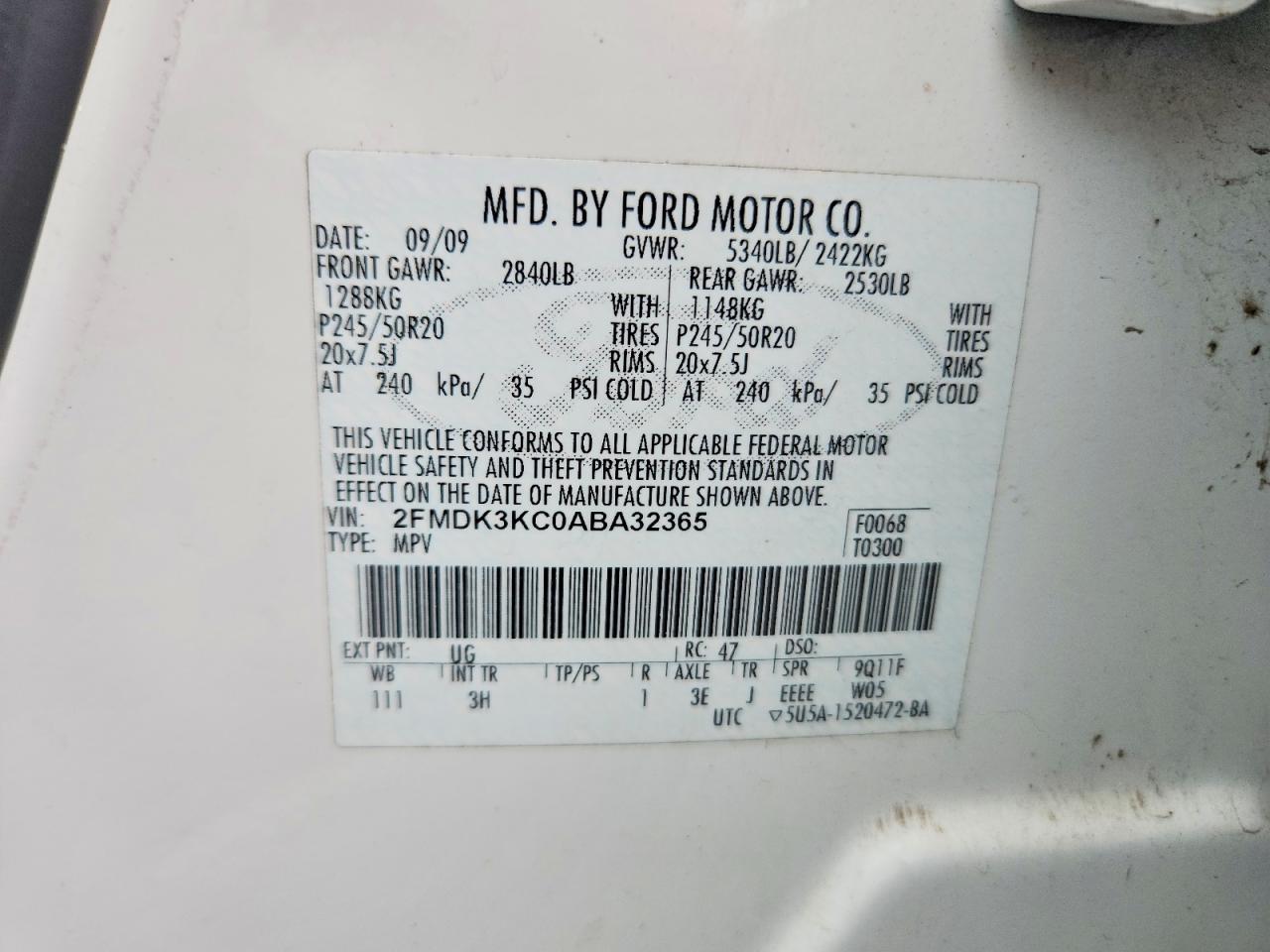 2010 Ford Edge Limited White vin: 2FMDK3KC0ABA32365