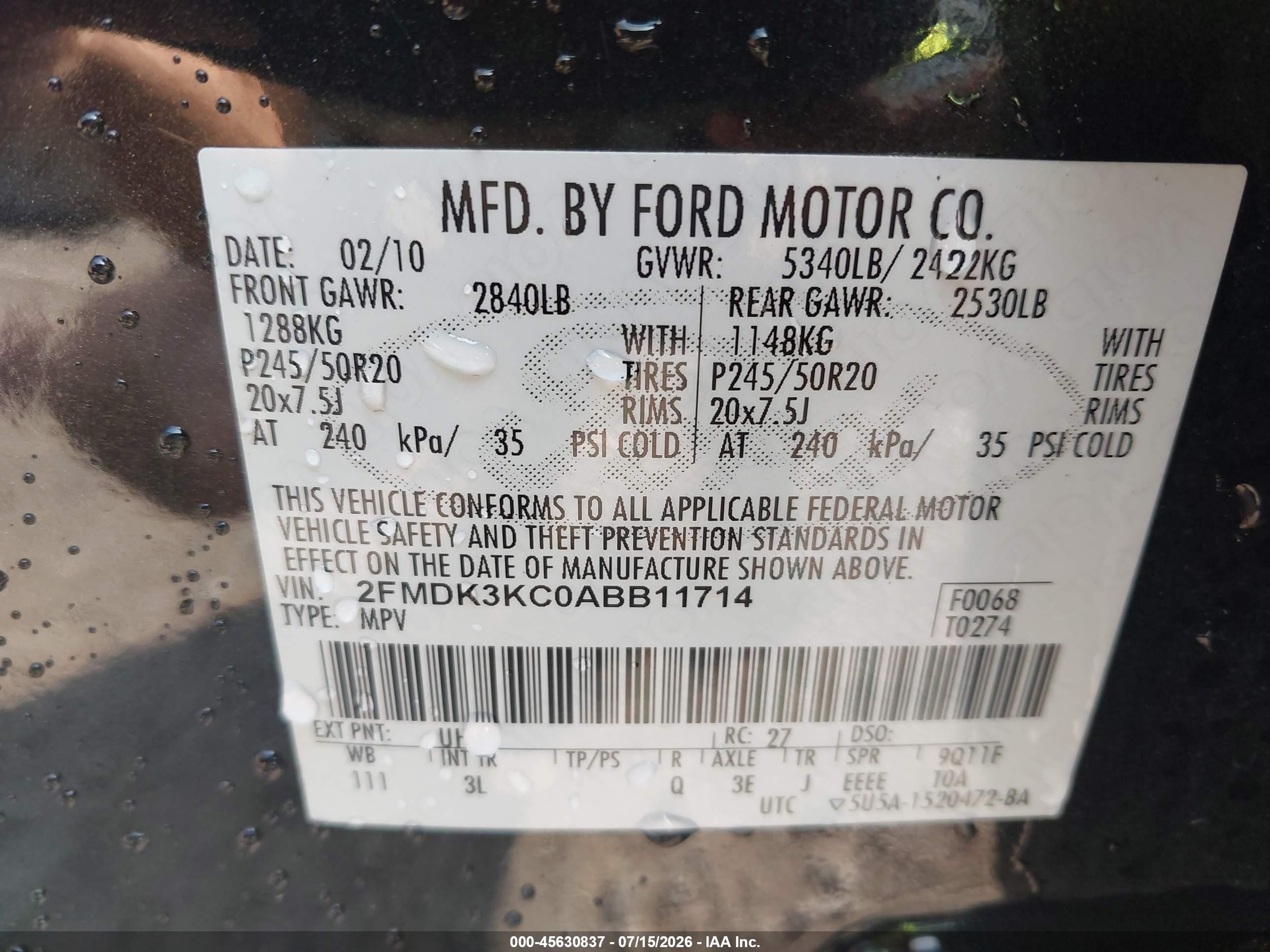 2010 Ford Edge Limited Black vin: 2FMDK3KC0ABB11714