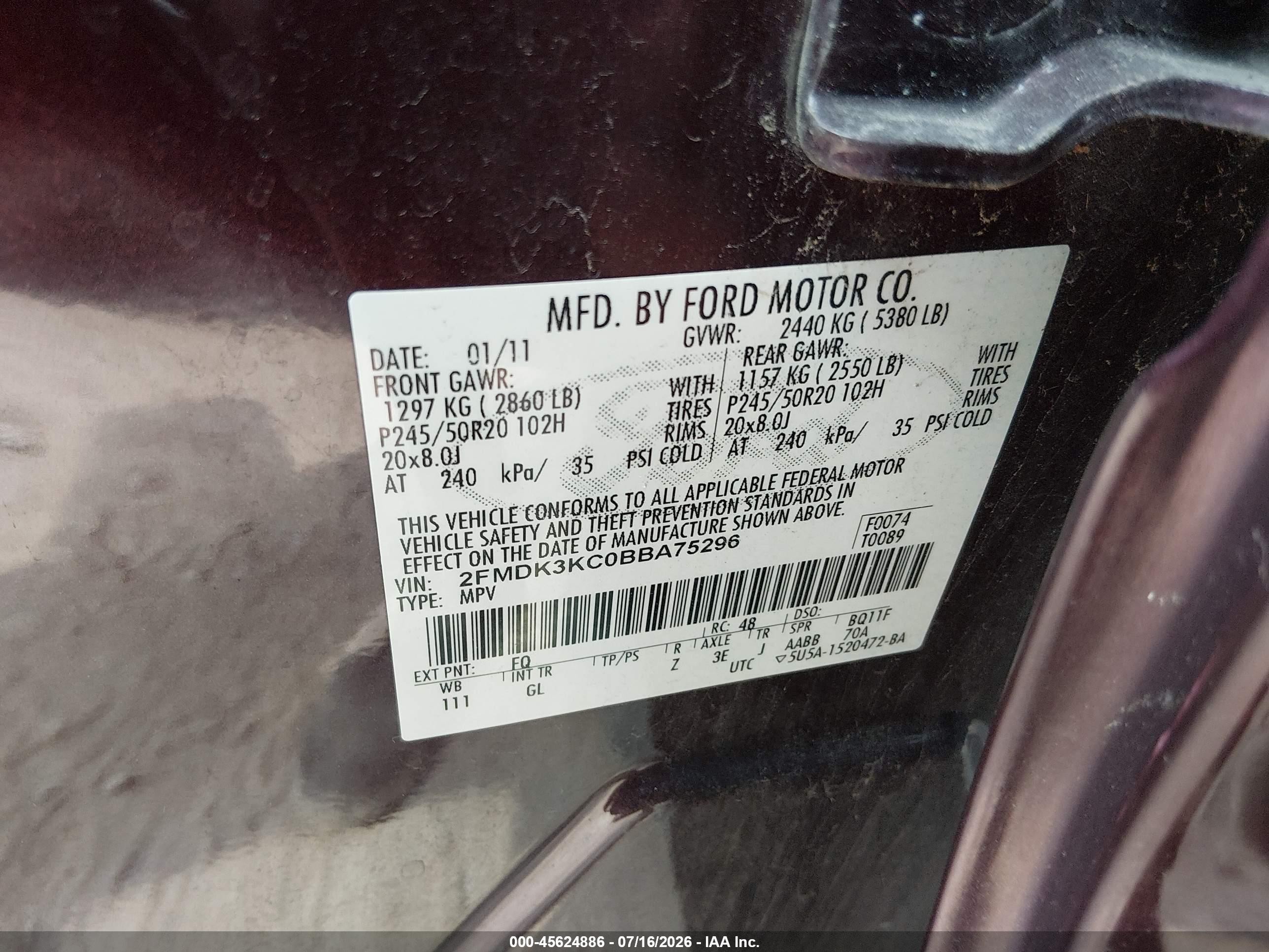 2011 Ford Edge Limited Burgundy vin: 2FMDK3KC0BBA75296